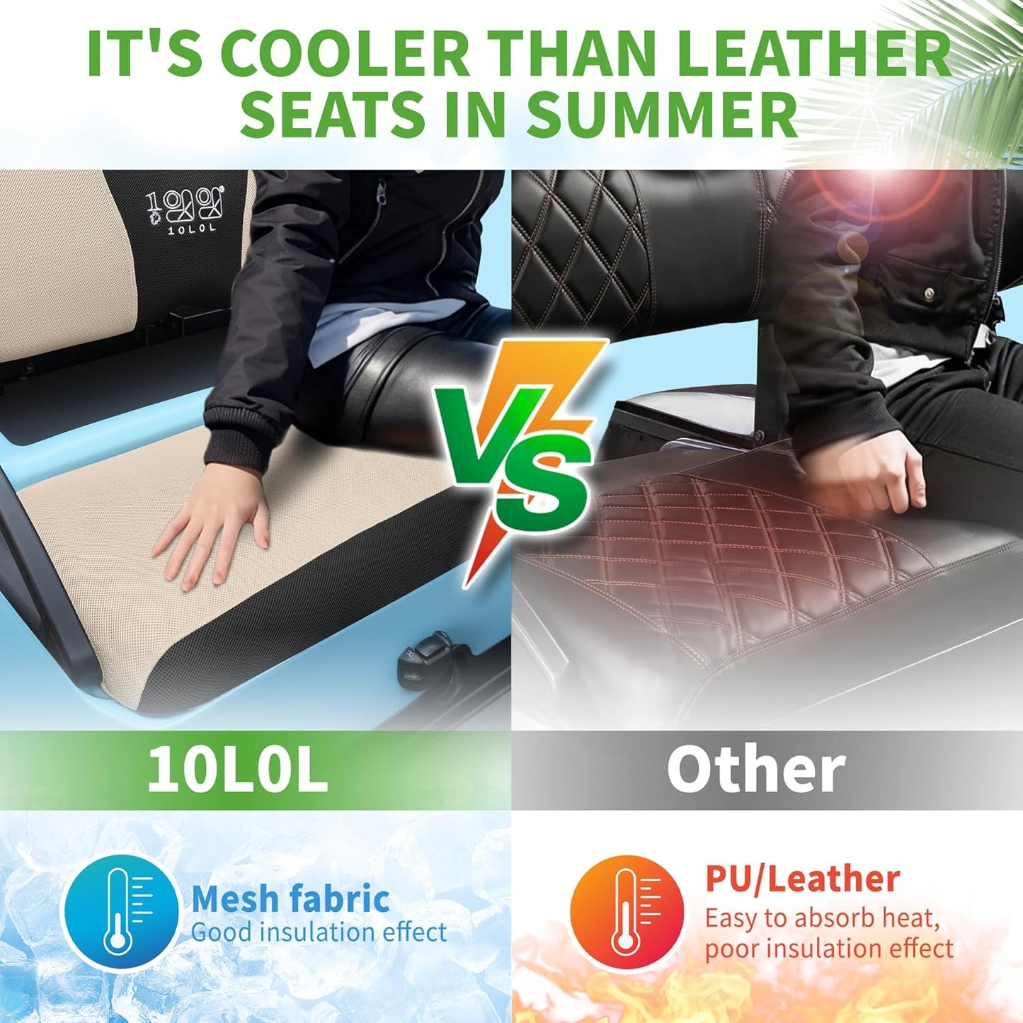 10L0L Golf Cart Seat Covers Universal for Yamaha Club Car Precedent Standard Front Seats, Breathable Mesh Bench Seat Cover, No Drilling Seat Cushion, All-Season Comfort Cool in Summer & Warm in Winter