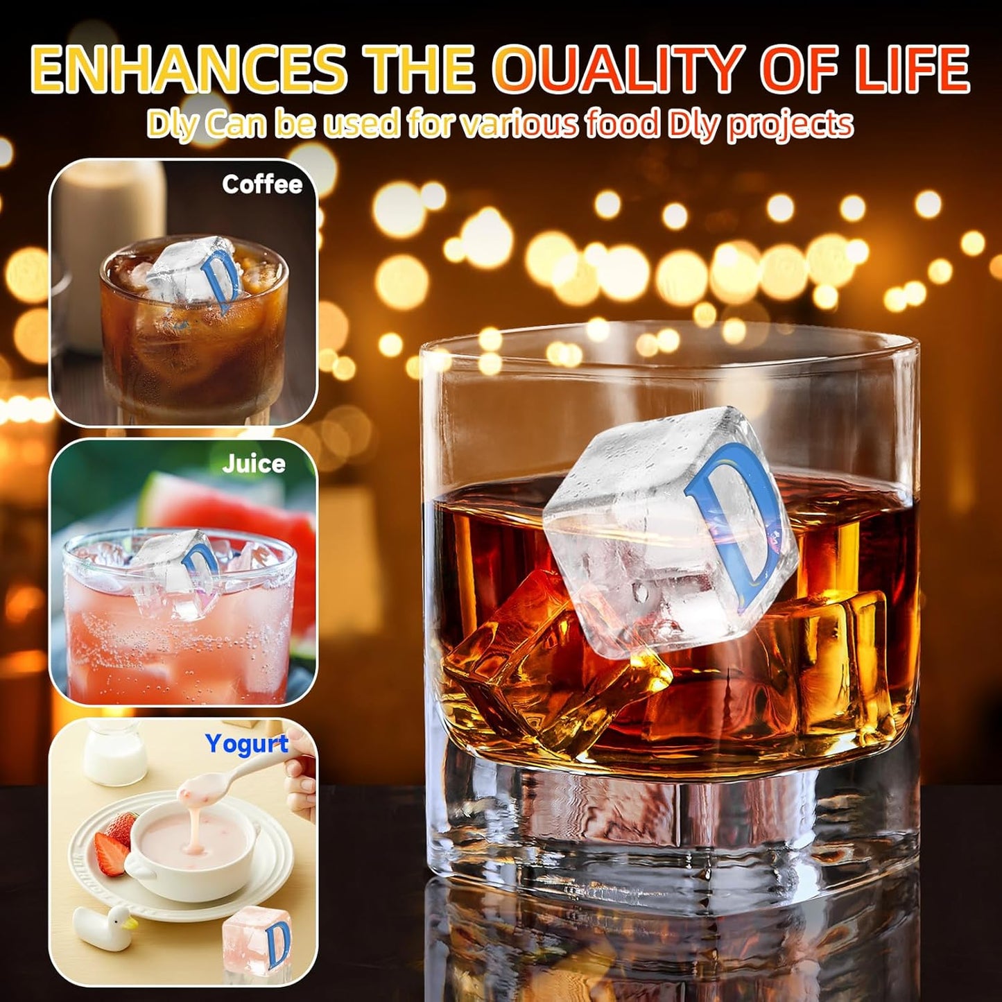 6 Pcs 2" Letter Silicone Personalized Ice Cube Mold,Personalized Ice Mold with 2mm Depth,Create Unique Whiskey Ice Cubes in Style with our Customizable Ice Mold (Letter K)