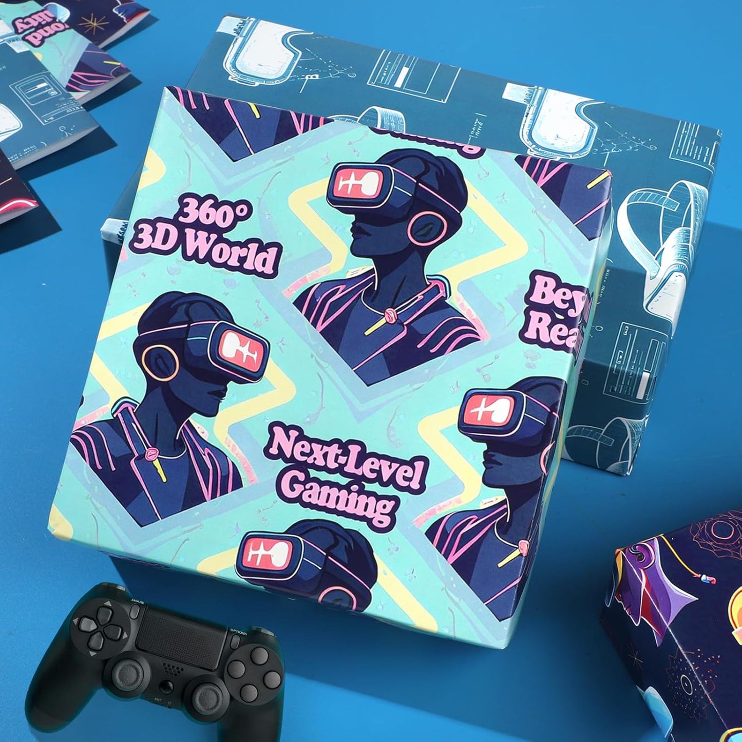 Pineraap VR Themed Wrapping Paper 12 Sheets Virtual Reality Gaming Gift Wrap for VR Lovers,Gamers,Tech Enthusiasts,20"×28"