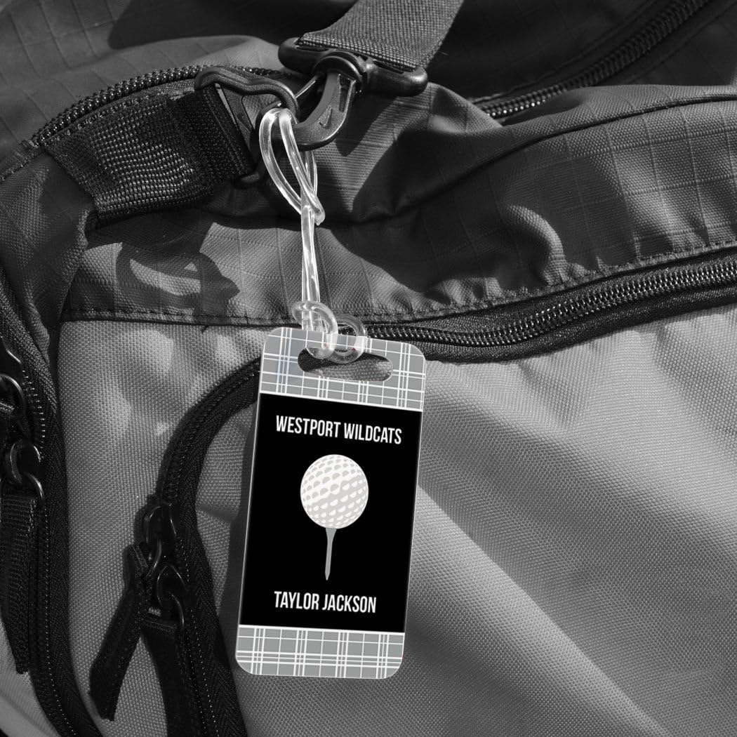ChalkTalkSPORTS Golf Luggage & Bag Tag | Personalized Team with Golf Ball | Standard Lines on Back | Small | Gray/Black