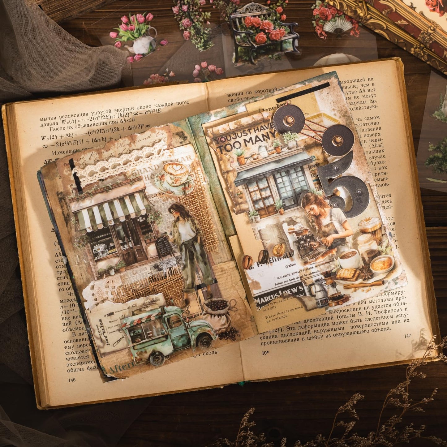 Retro Memory PET Sticker Book Set, 40 Pcs Pre-Cut Vintage Ephemera Stickers for Scrapbooking, Journaling, DIY Crafts, and Art Supplies