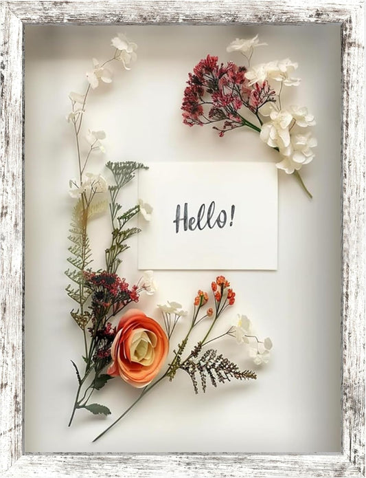 FrameWorks 12x16 Driftwood Wooden Shadow Box Frame – Soft Felt Back, Tempered Glass, and Included Elegant White Ball Push Pins