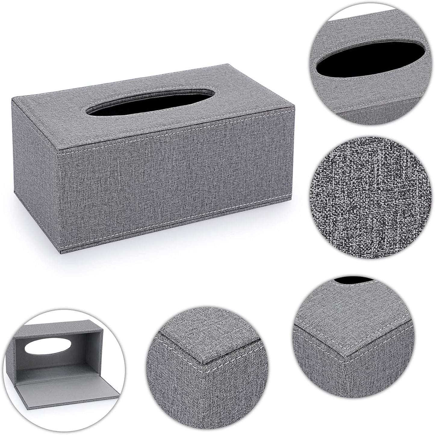 Sumnacon Tissue Box Cover Rectangle Linen Tissue Box, Stylish Tissue Box Holder with Magnetic Bottom,Decorative Tissue Cover for Bathroom Living Room Toilet Table Desk Office Car, Grey