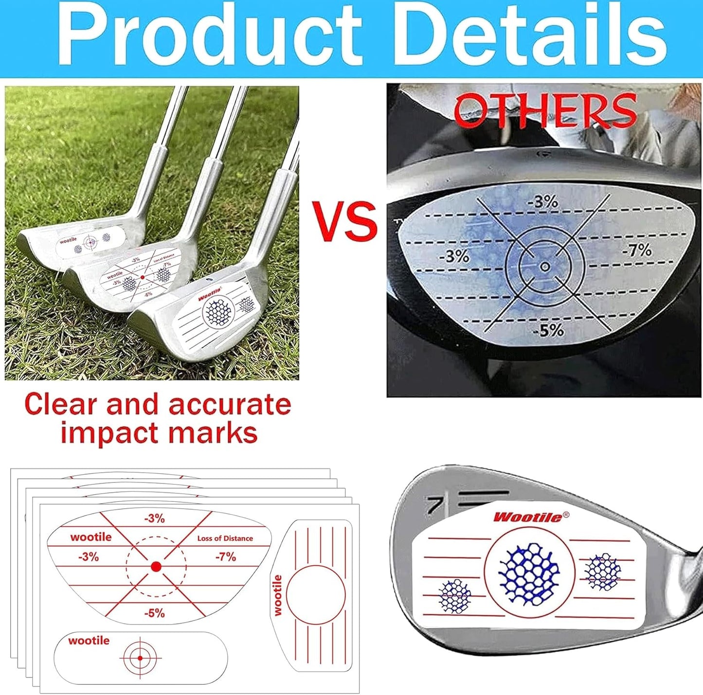 Golf Driver Impact Tape Labels 180Pcs Golf Impact Stickers Golf Clubs Labels for Swing Training Irons and Woods Iron Ball Hitting Recorder Standard Irons Woods Sticker,Training Aids for Swing Practice