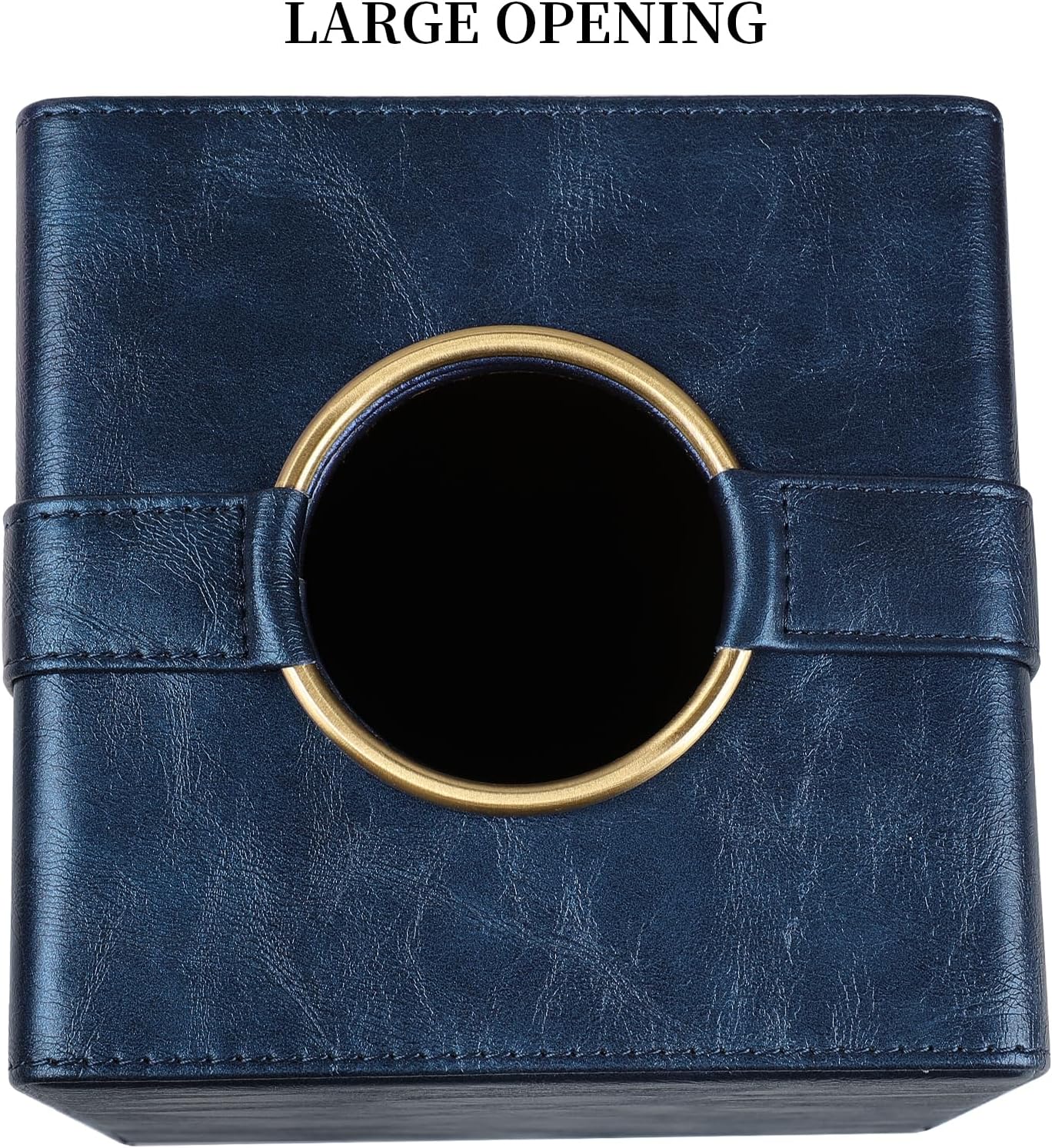 Luxury Square Tissue Box Cover, PU Leather Tissue Box Holder with Magnetic Closure and Gold Decorative Grommets for Bathroom Bedroom, Decorative Elegant Cube Tissue Holder (Blue)