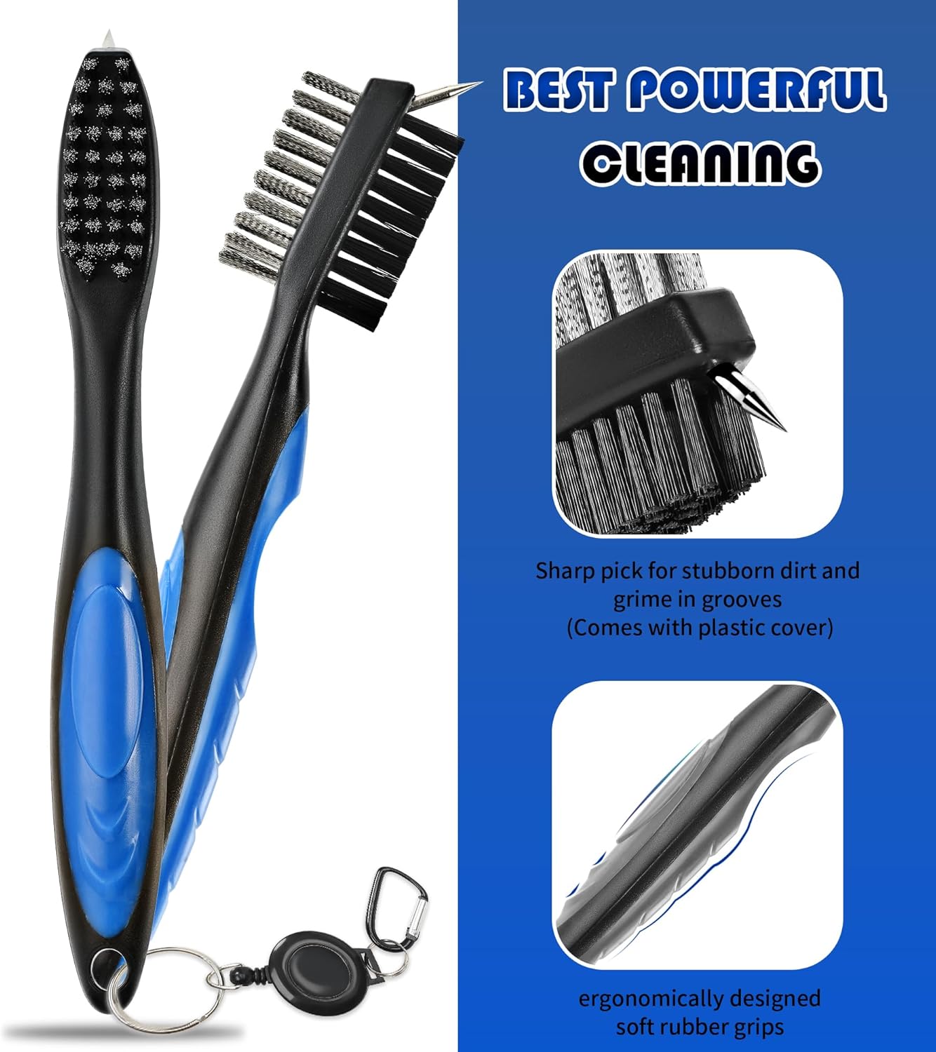 Mile High Life Golf Club Brush, Club Groove Cleaner with 2 Ft Retractable Extension Cord and Aluminum Carabiner, Golf Bag Accessories for Men and Women