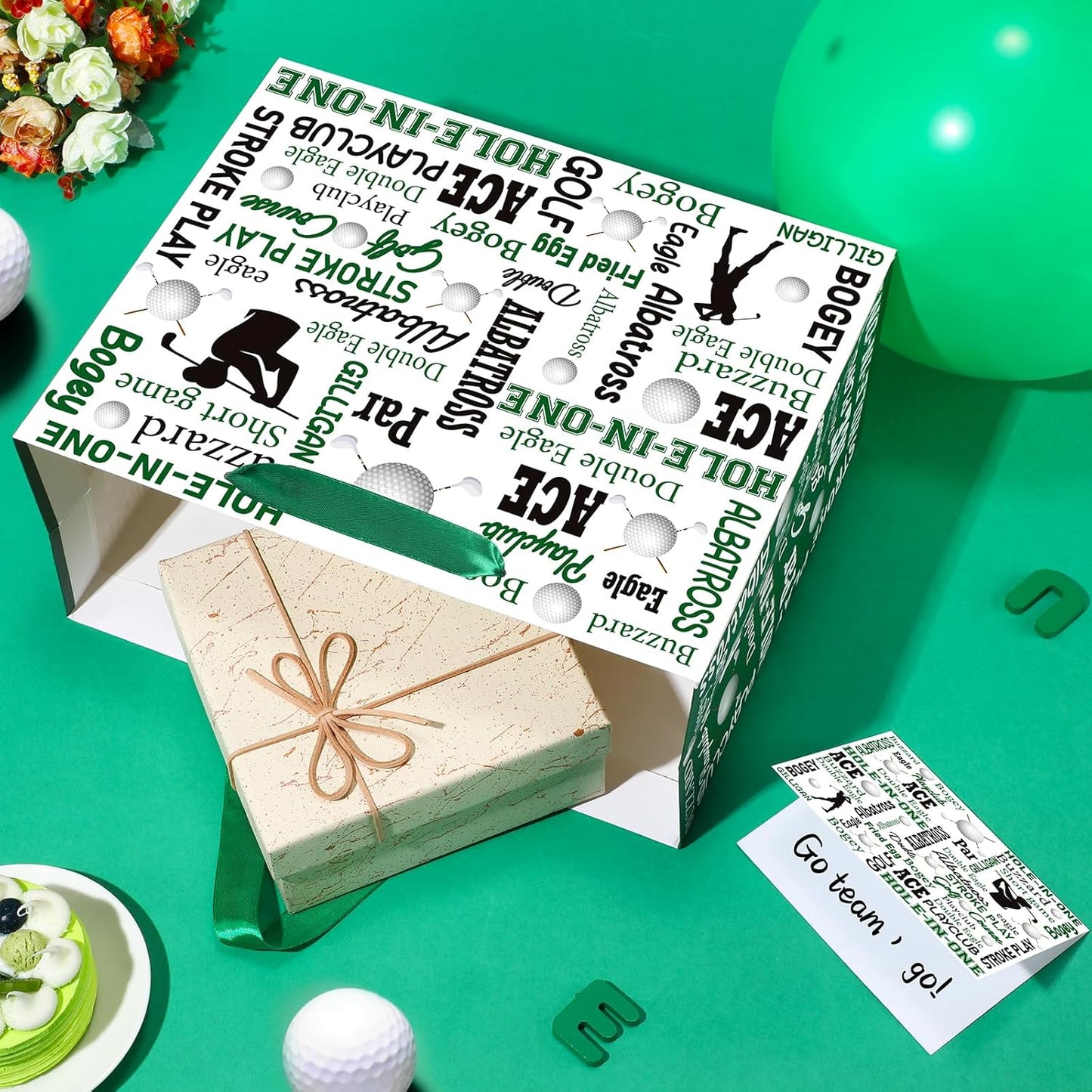 Golf Party Gift Bag, Large Golf Gift Wrap Bag with Tissue Paper Greeting Card Decorations for Sports Party Favors Golf Ball Themed Birthday Goodie Gifts Treat Wrapping Bags for Kids Men Team Supplies