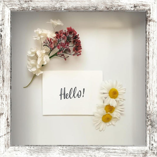 FrameWorks 11x11 Driftwood Wooden Shadow Box Frame – Soft Felt Back, Tempered Glass, and Included Elegant White Ball Push Pins