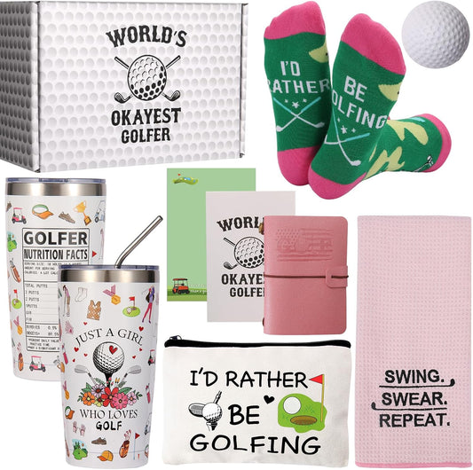 Golf Gifts for Women Unique Gifts Funny Golf Gift for Women Including Tumbler Mug Socks Sport Towel Leather Makeup Bag Notebook Notepad Relief Stress Ball for Birthday Christmas Mother Day