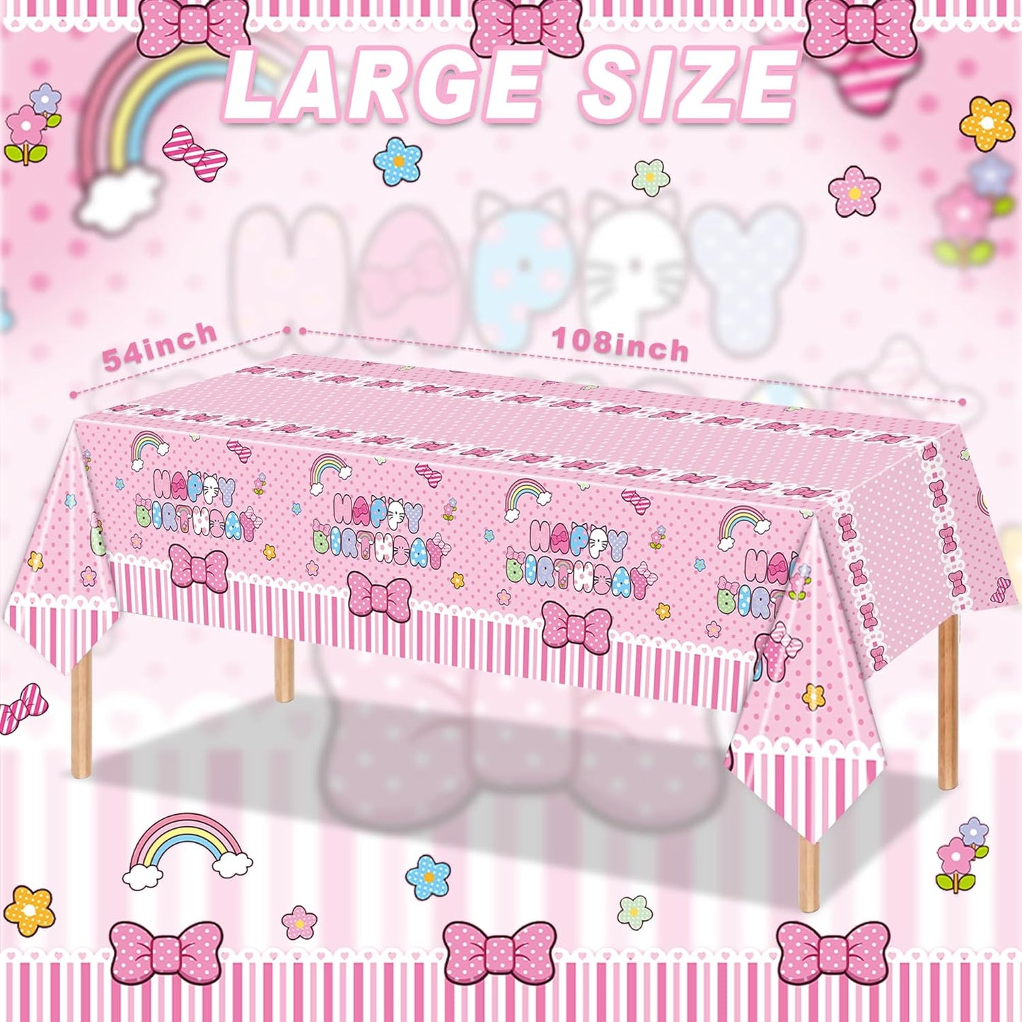 3 Pcs Cute Cartoon Cat Rectangular Plastic Tableware,Perfect for Birthday Celebrations and Party Decorations，54 x 108inch