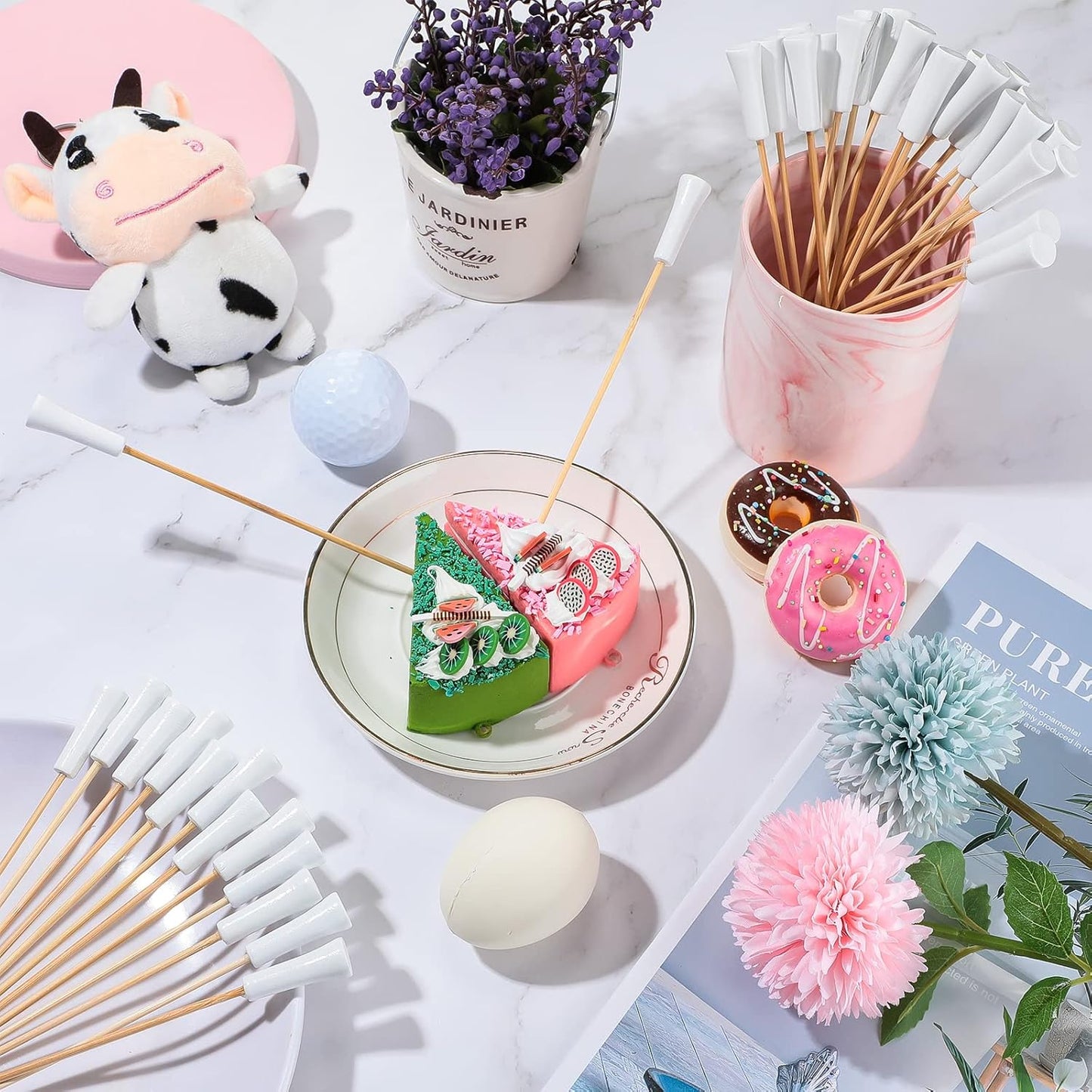 Meanplan 100 Pcs Golf Tee Toothpicks for Appetizers Masters Hole in One Party Golf Themed Tee Skewers Bamboo Cocktail Picks for Sandwich Fruit Catered Events Buffet Supplies, White (7.09 Inches)