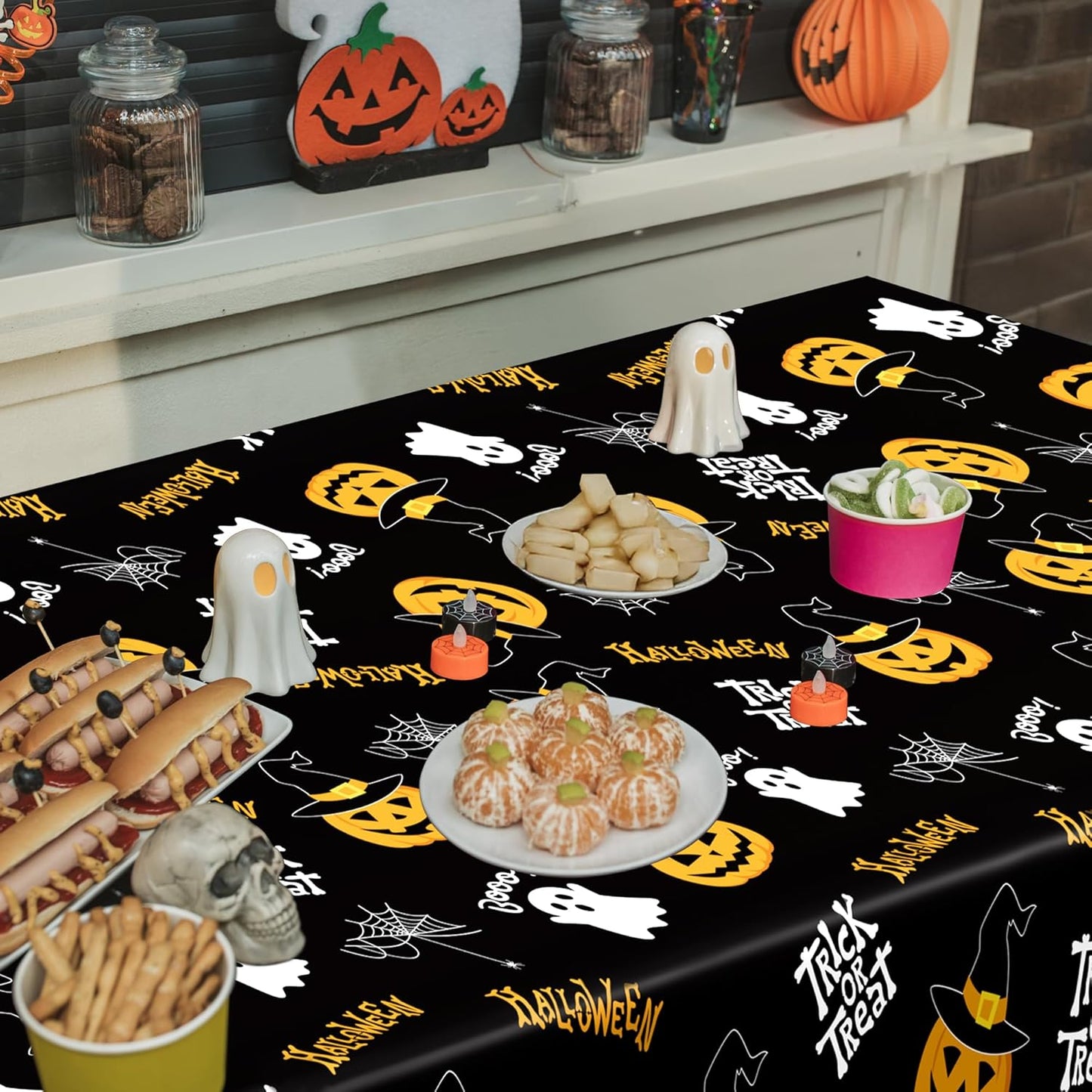 QZYL 4 Pack Halloween Coloring Tablecloth, 54" x 108" Pumpkin Decorations, Purple Disposable Table Cloth Black Plastic Tablecover, Halloween Party Decor Supplies Indoor Outdoor