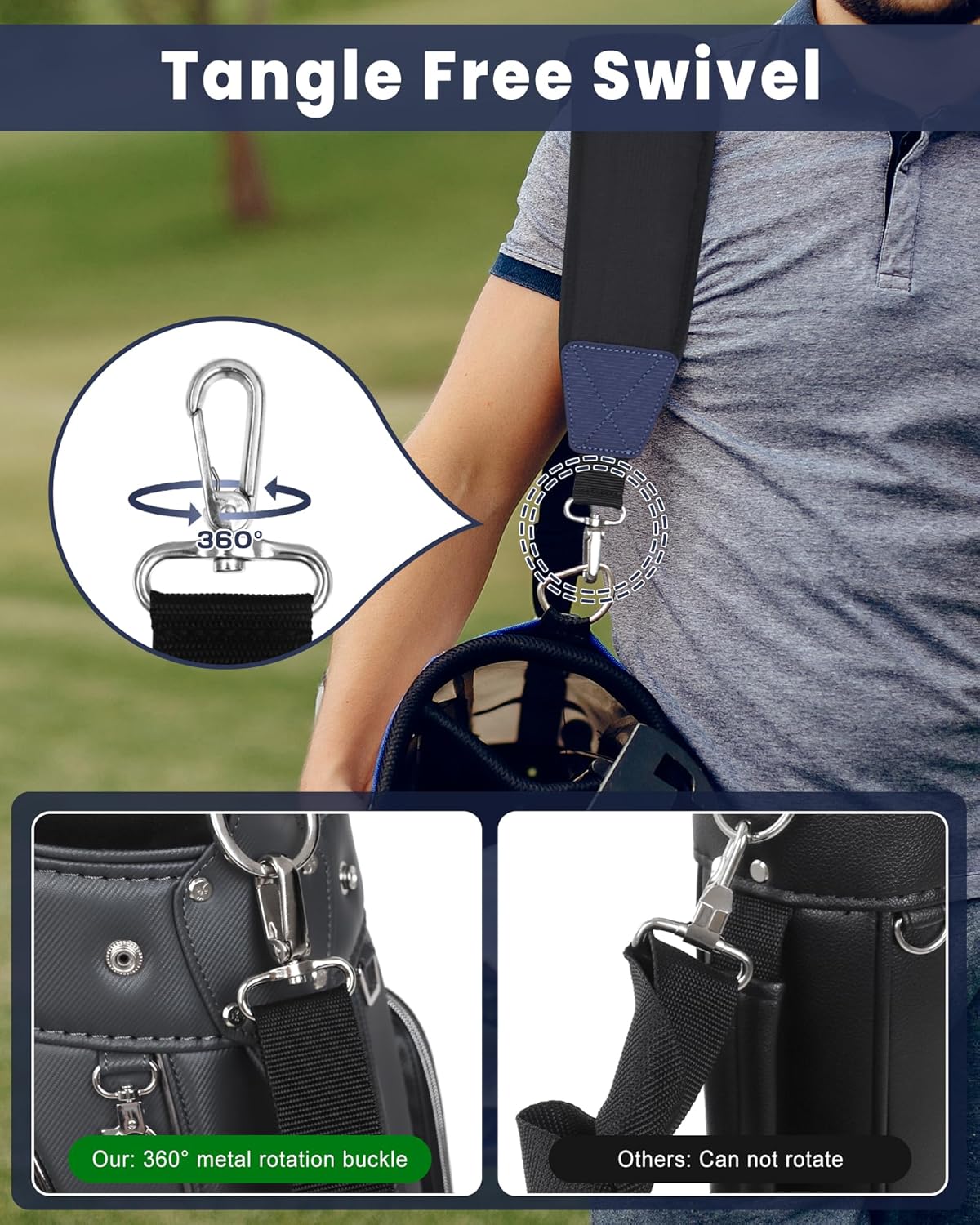 BIG TEETH Golf Bag Strap Single Padded Shoulder Strap Adjustable Thick Pad Straps Universal Replacement Quick Release
