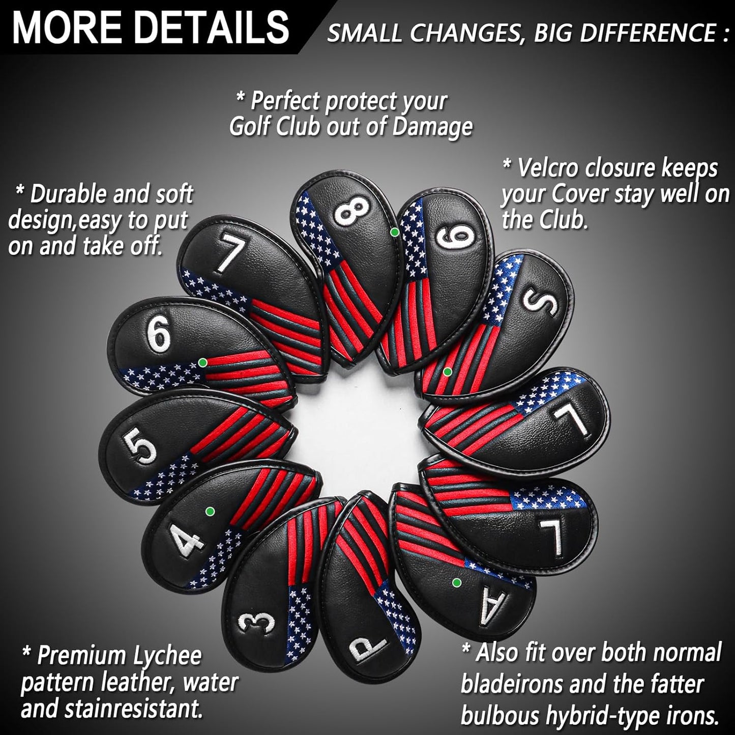 FINGER TEN Premium Synthetic Leather Stylish Iron & Wedge Golf Head Covers Value 12 Piece Set, Embroidered Labels & Fits Most Clubs Gift Set, Travel Protection Accessories