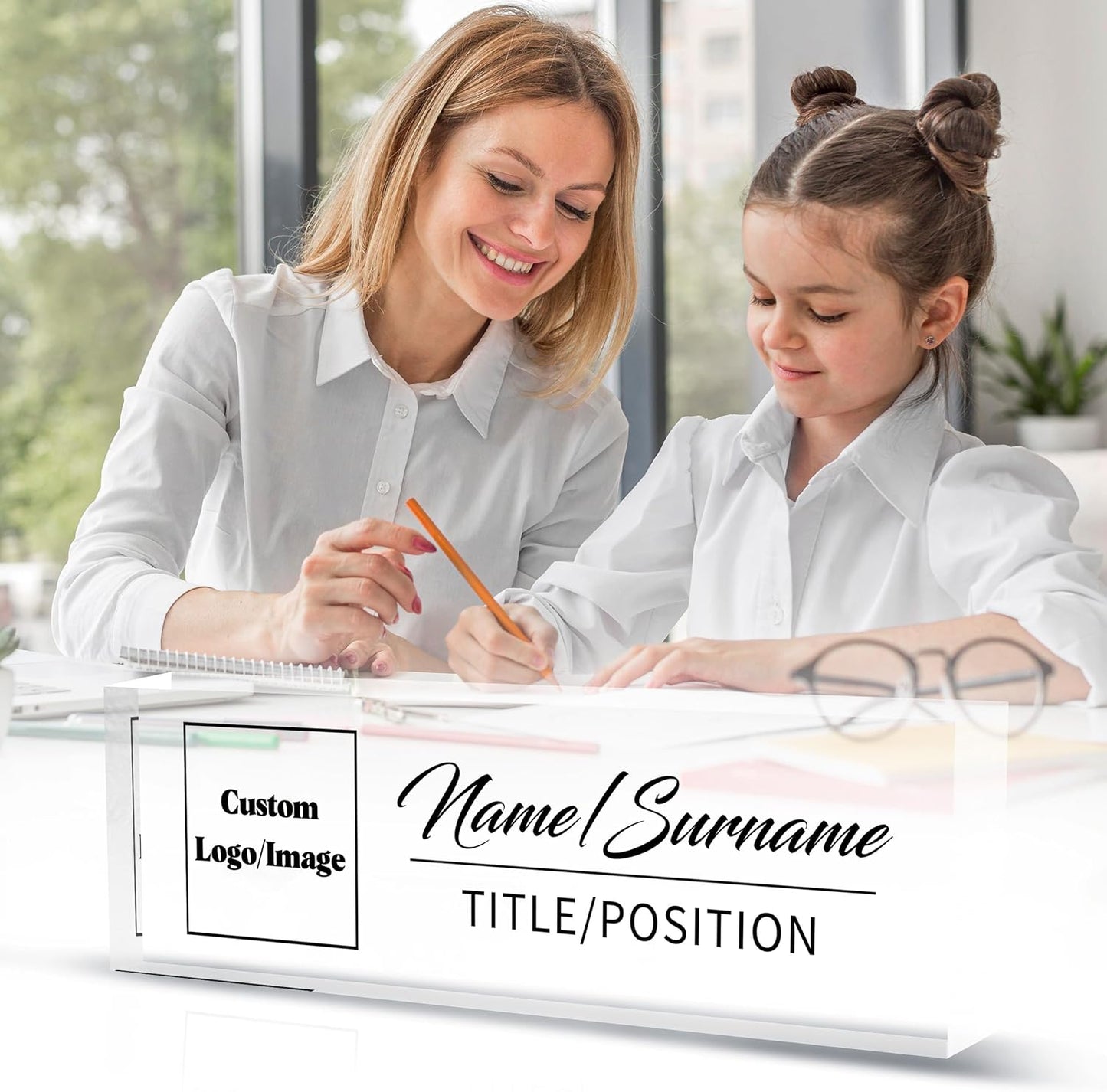 Personalized Name Plate for Desk Custom Acrylic Desk Name Plate Custom Employee Appreciation Gifts Office Gifts for Women, Men, Boss, Coworkers, Teacher, Nurse (Logo/Image)
