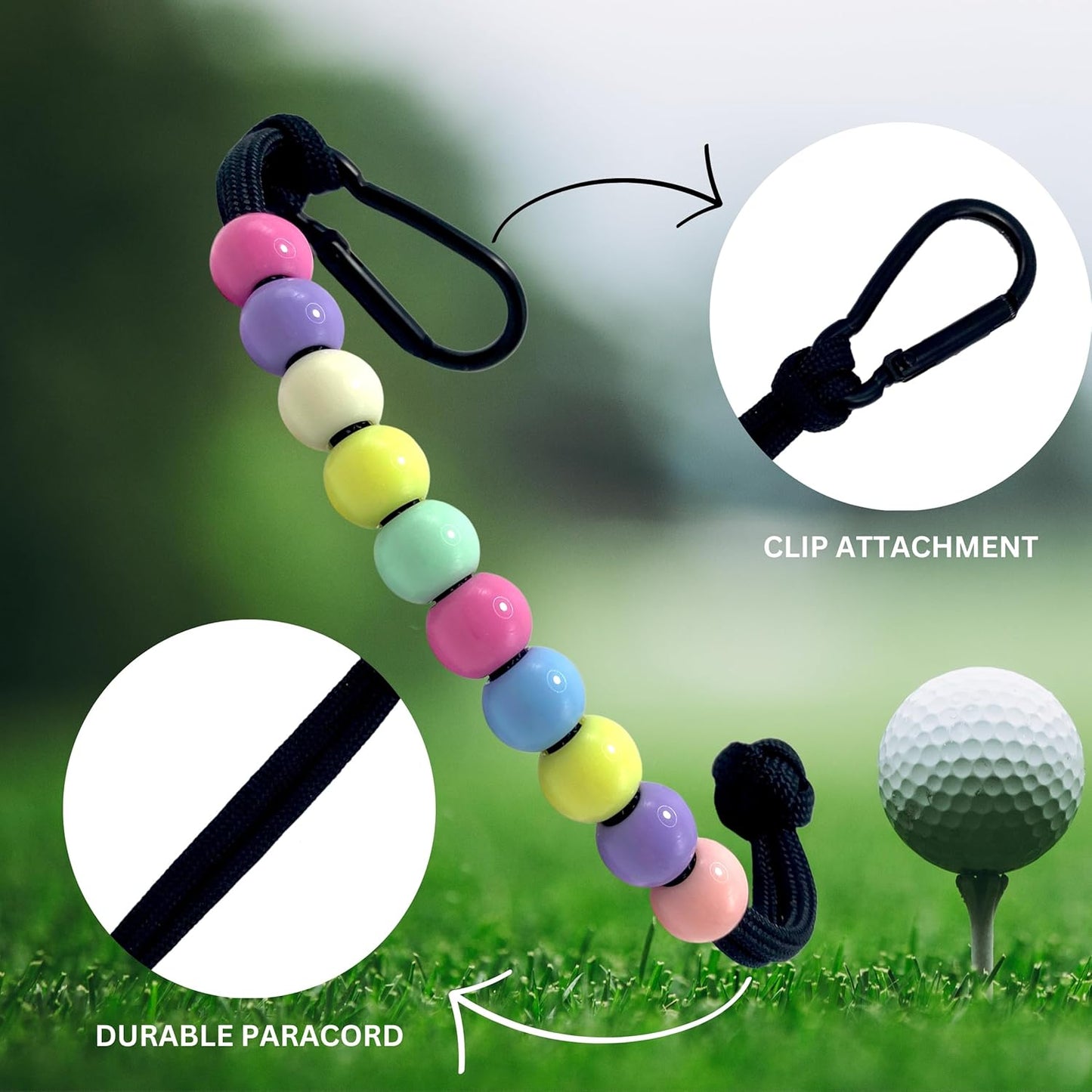 LAMIBEE Pack 3pcs, Golf Beads Count Stroke Score Counter, Durable 550 lbs Paracord String with 10 Beads, Easy Scorekeeping, Hand-Braided with Clip