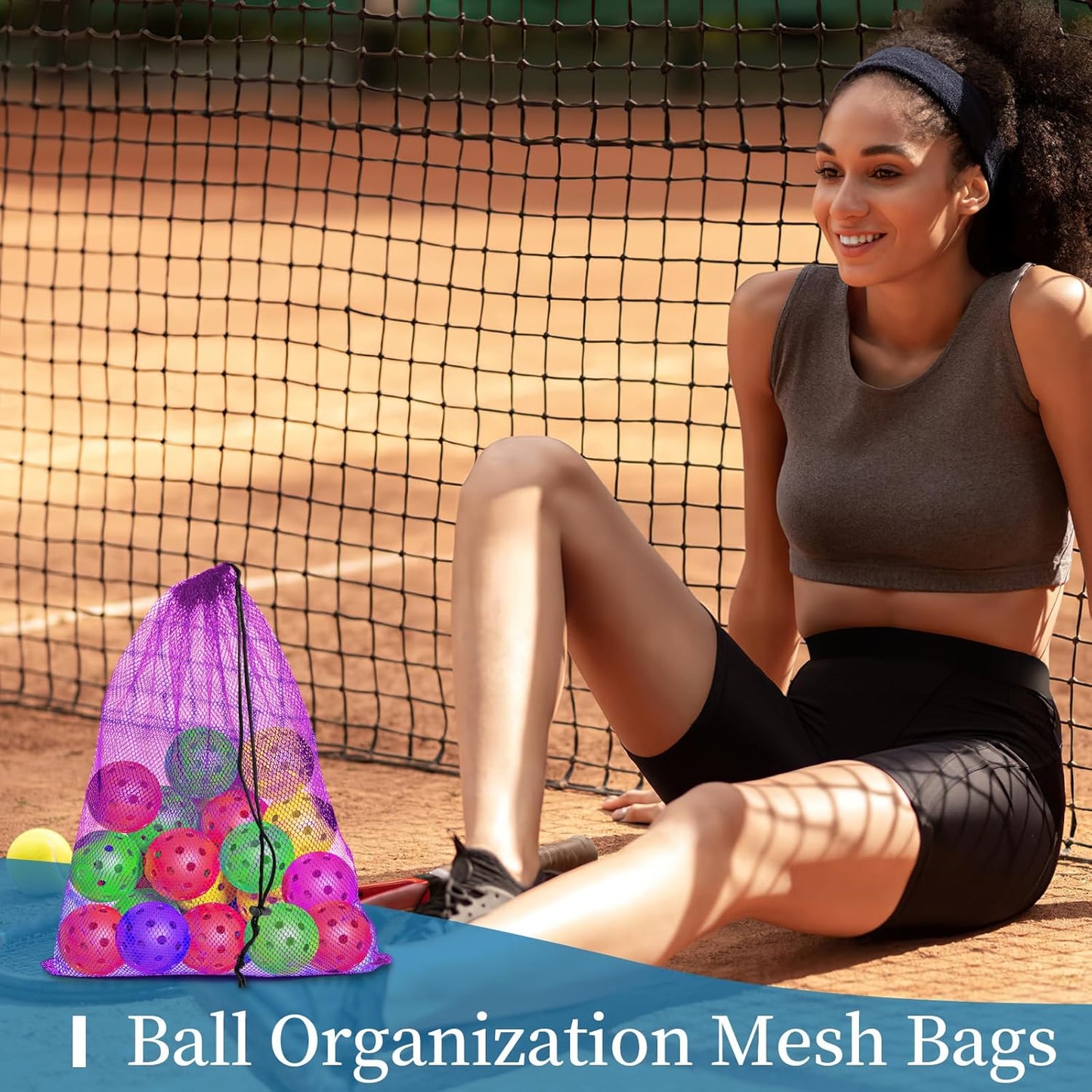 6 Pcs Mesh Bags Drawstring, 14x17 Inch with Lock, Multipurpose Storage Bags for Gym, Balls, Beach, Laundry (Multicolor)