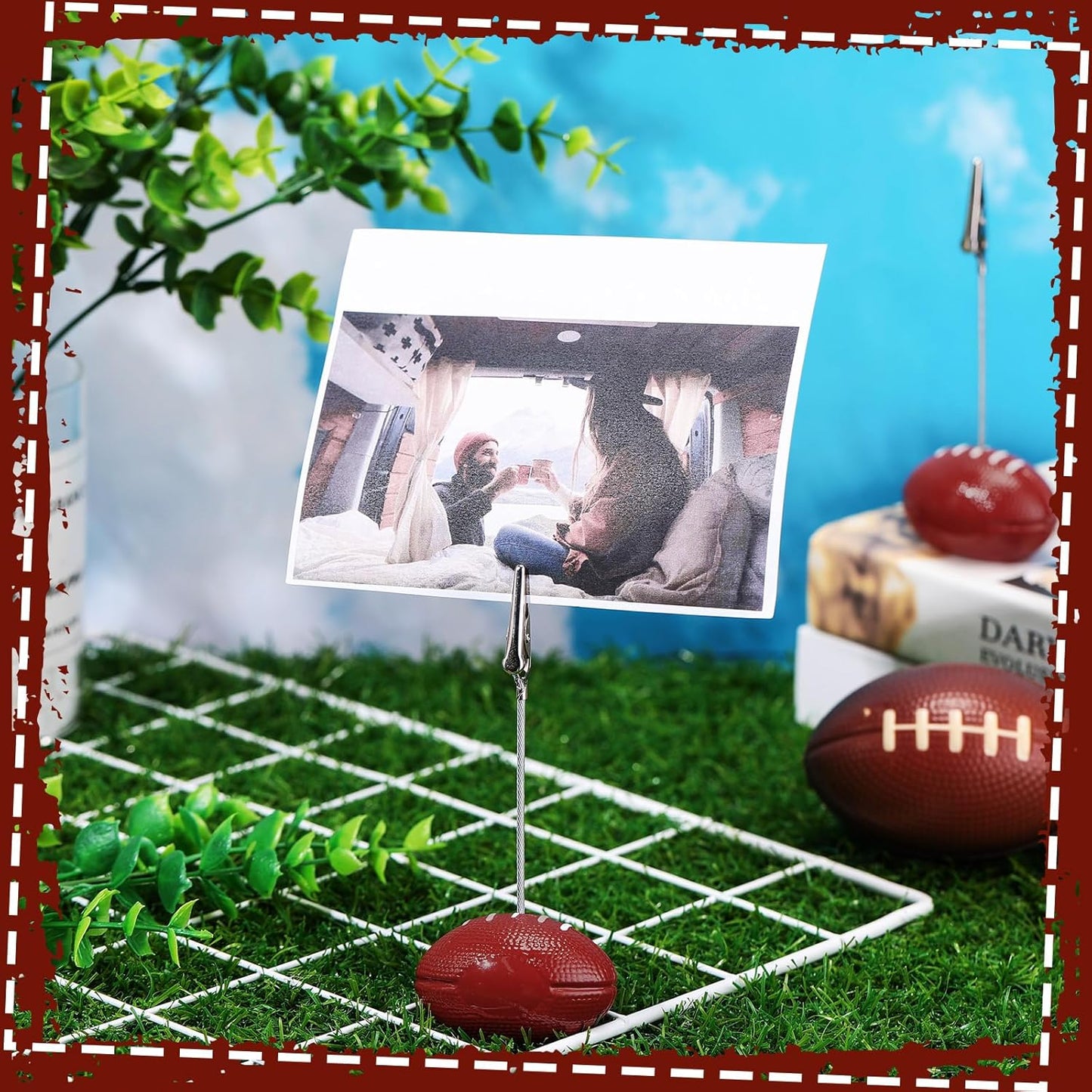 Jetec 12 Pcs Resin Sports Ball Base Memo Clips with Alligator Wire Table Number Card Place Holders Photo Stand for Office Menu Wedding Party Events Decoration(Football)