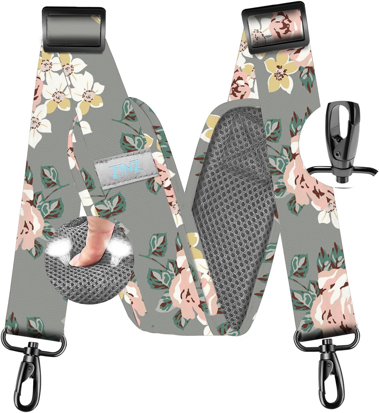 ZINZ 77 Inch Shoulder Strap Univesal Bag Strap with Fixed Pad Ultra Thick Plus Long & Breathable Cushion, Replacement Strap for Bags,Gray Rose