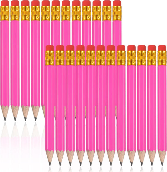 Zonon 24 Pcs Rose Red Golf Pencils with Erasers Mini Small Pencils Baby Shower Favors Bulk Hexagon Wooden Sharpened Half Graphite 2B for Golf Event, Wedding, Party Game, School, Company, Pew, Pocket