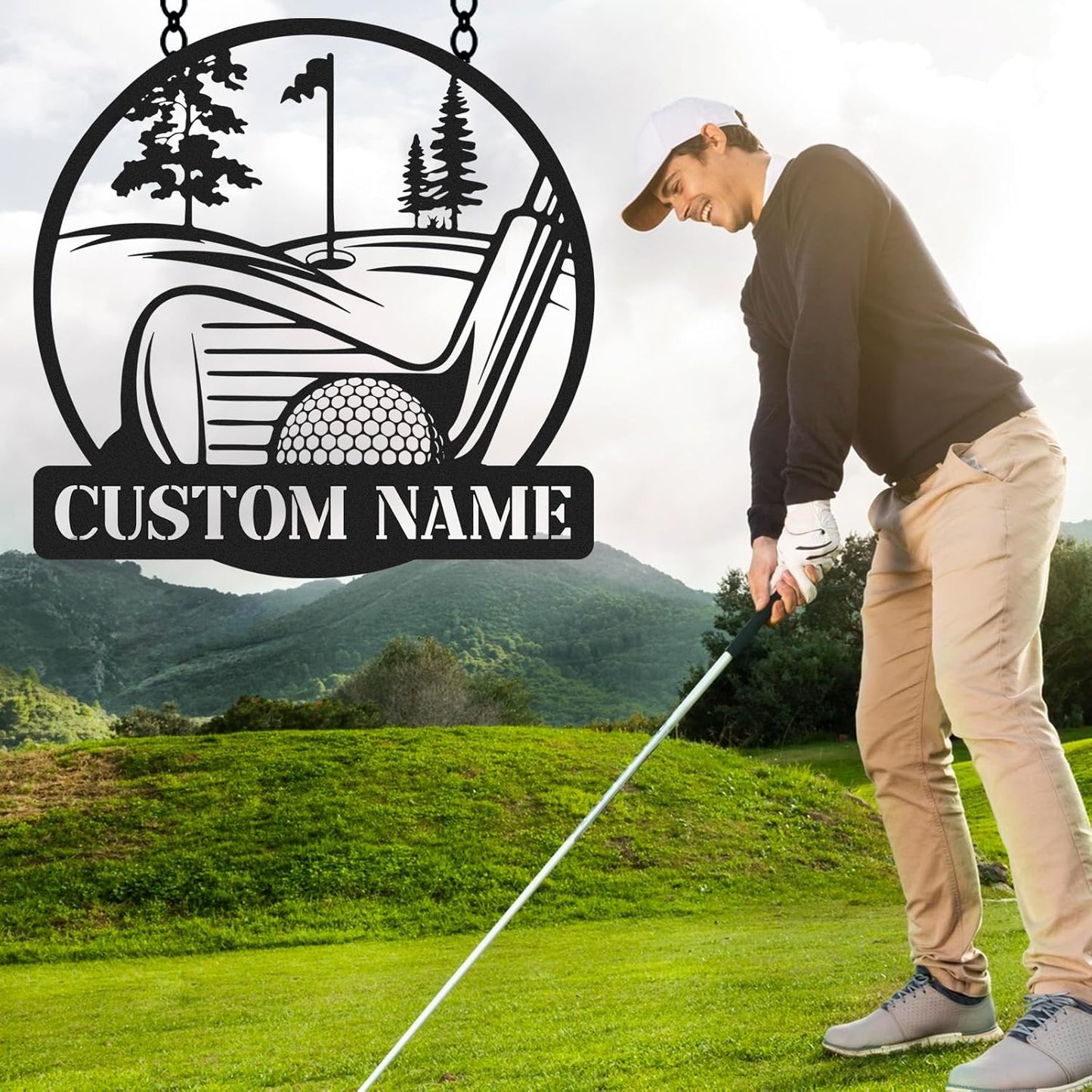 Personalized Golf Metal Wall Art, Vintage Golf Wall Decor, Custom Signs Outdoor Metal, Sports Theme Home Decor for Man Cave Office Garage Bar, Personalized Golf Gifts for Men Dad Father Color06