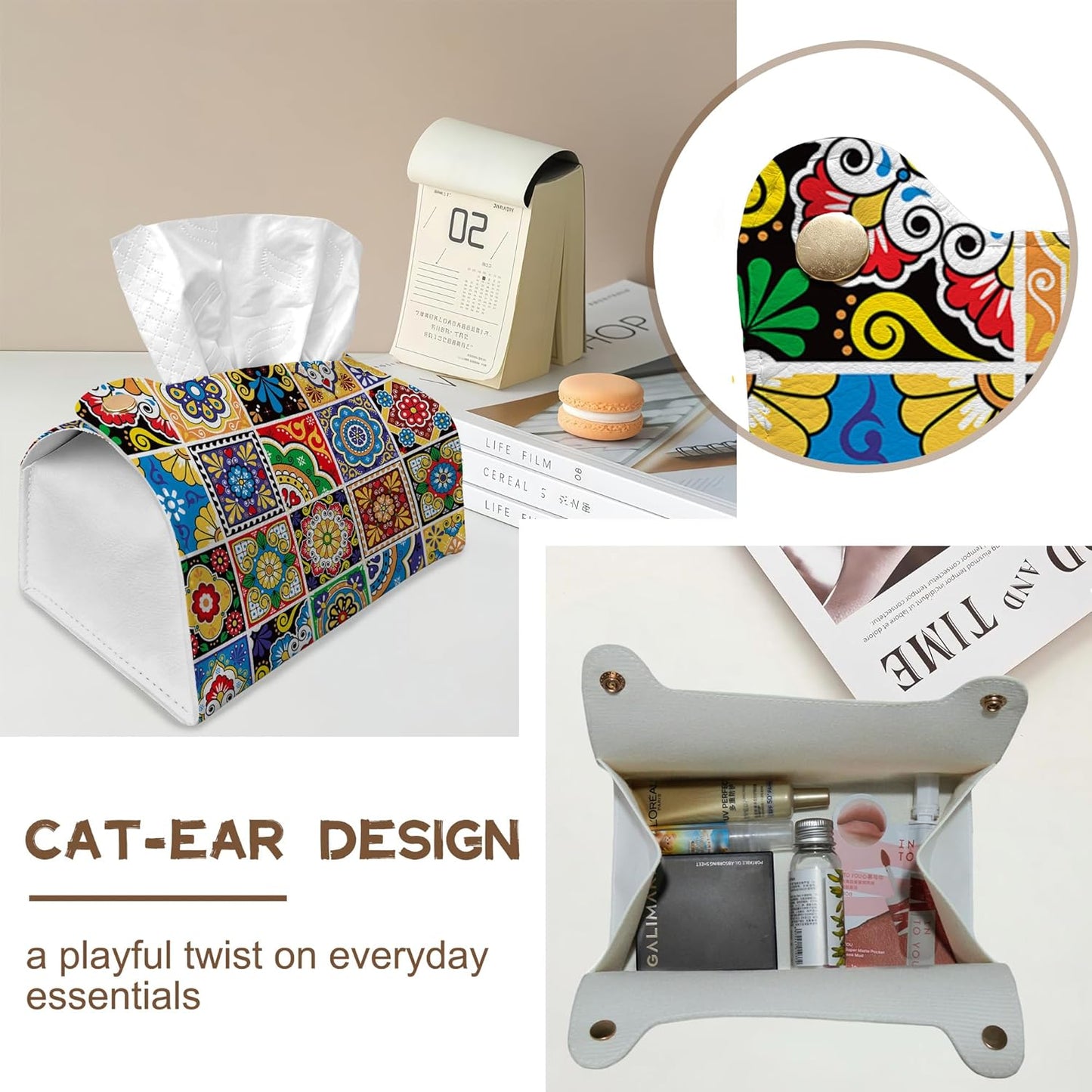 Talavera Mexican Tiles Tissue Box Cover Holder – Rectangular Tissue Organizer, Decorative Napkin Box Case for Home, Office & Car