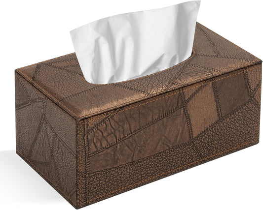 Tissue Box Cover Rectangular Tissue Box Holder for Bathroom (Retro Brown)
