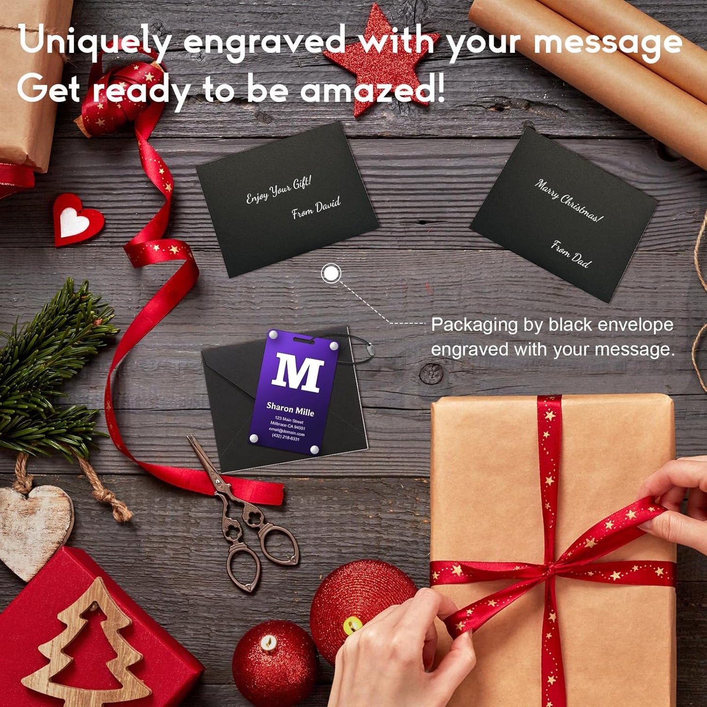 Personalized Luggage Tags: Custom Metal Luggage Tags for Suitcases, Backpacks and Bags with Your Personalized Text (Purple)