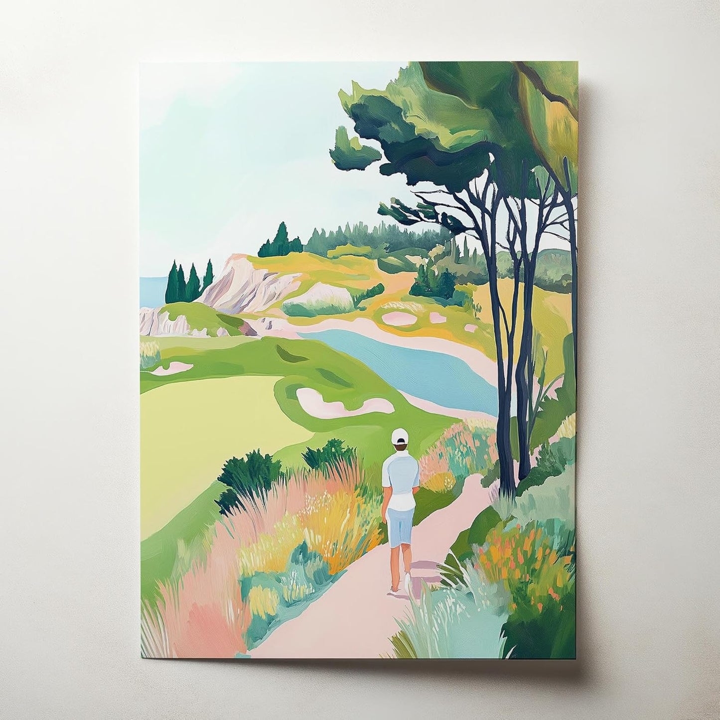 Golf Course Floral Pastel Art Print Posters - Premium Giclee Fine Art Prints - Golf Course Home Decor Posters, Golfer Art Prints for Home and Office Decor - Vintage Aesthetic, Ready to Frame