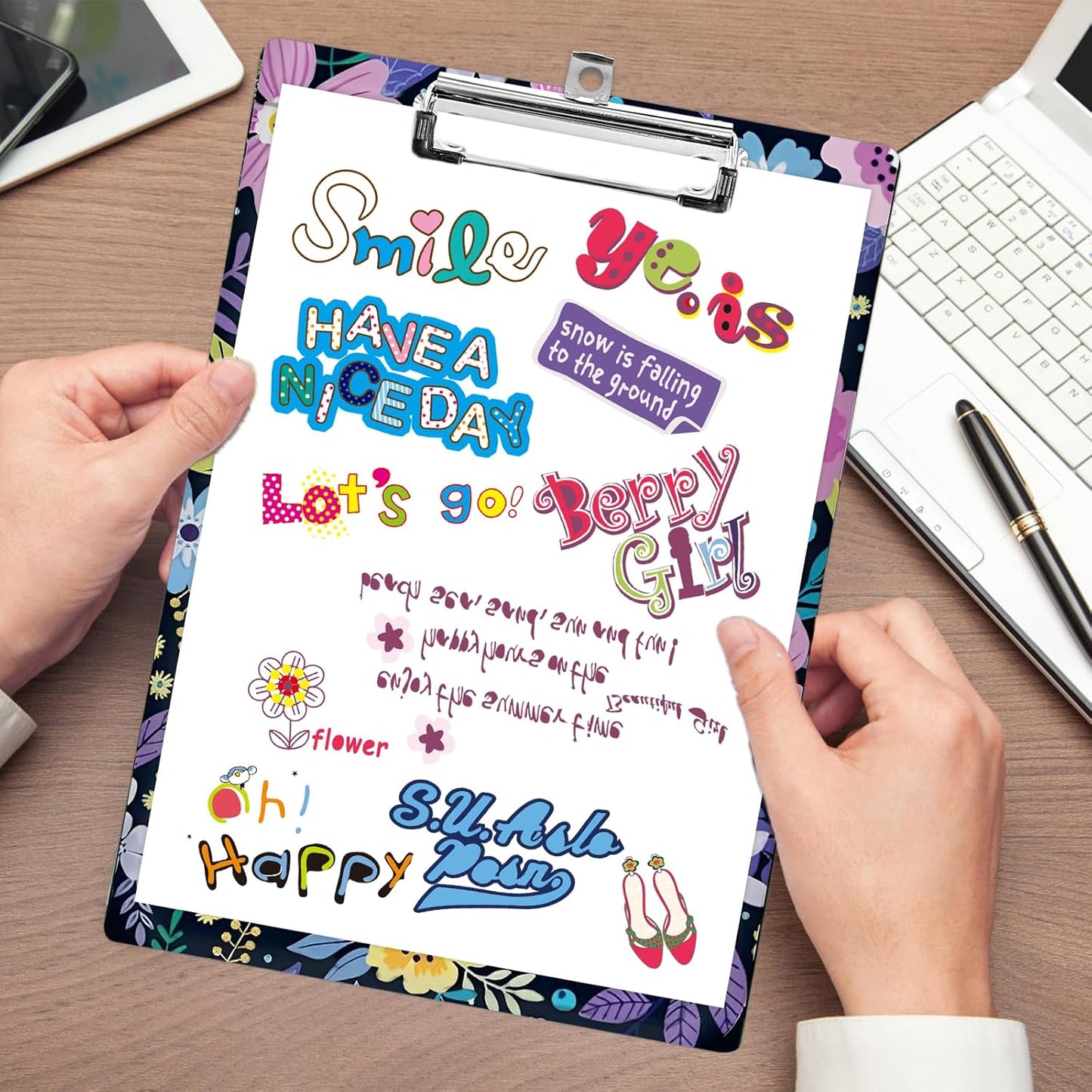 Plastic A4 Clipboards, Cute Fashion Clipboard Decorative, 12.2" x 8.7" Standard A4 Size Clipboards, Plastic Acrylic Clipboard for Teacher, Social Worker, Students,Women, Office Supplies(Flowers)