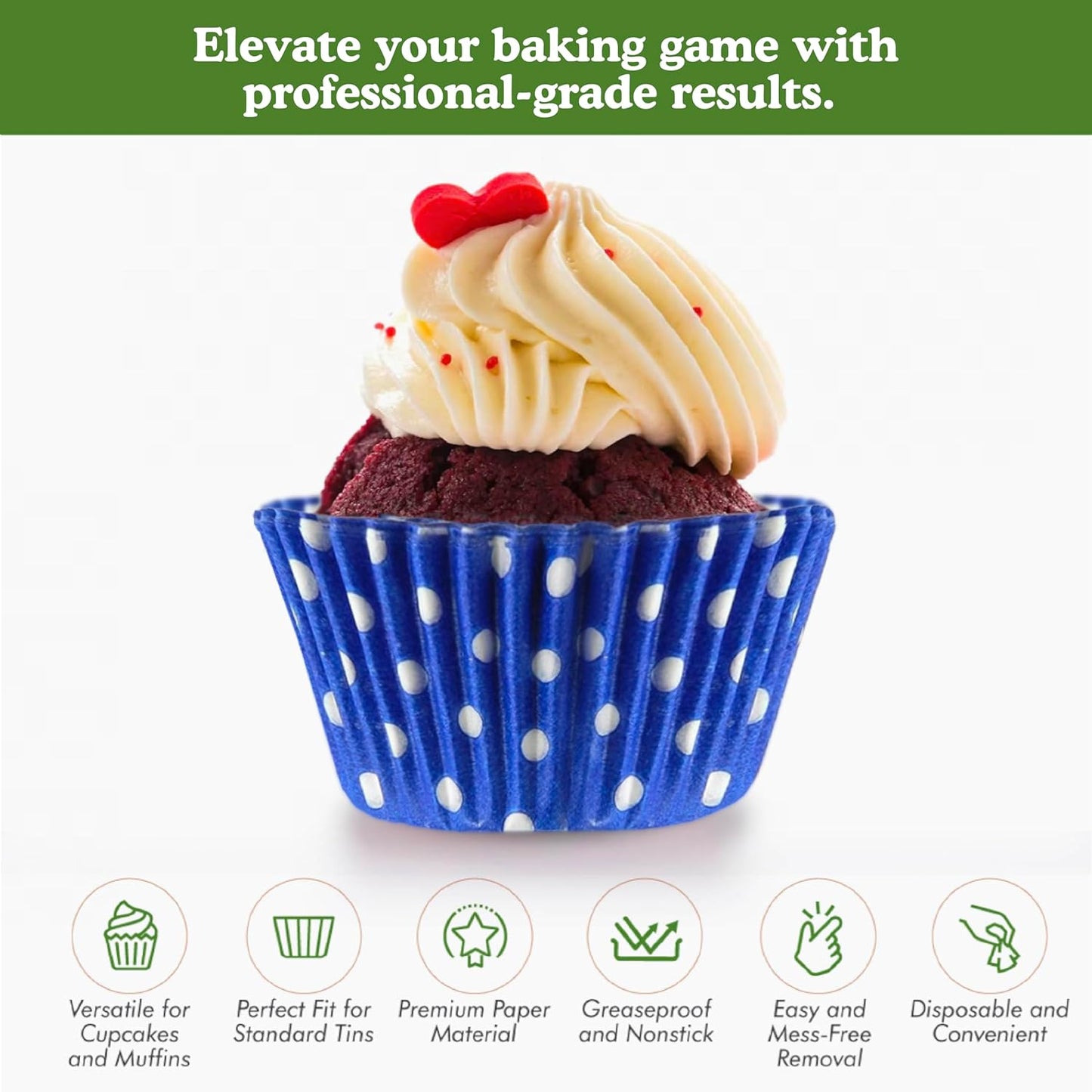 Regency Wraps Greaseproof Professional Grade Baking Cups, Pack of 40, Standard Liners, Cobalt Blue Polka Dots, for Cupcakes, Muffins, Candy, Non Stick