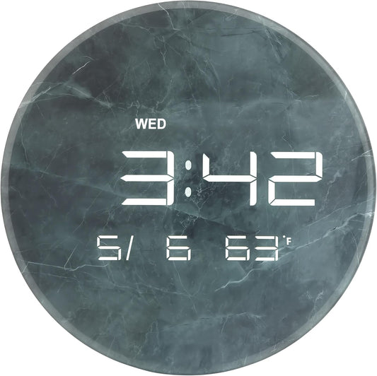 Digital Wall Clock with LED Display, 13" Calendar & Temperature, Automatic Dimming, 12/24hr Format, Wall & Desk Use - HUI-7855