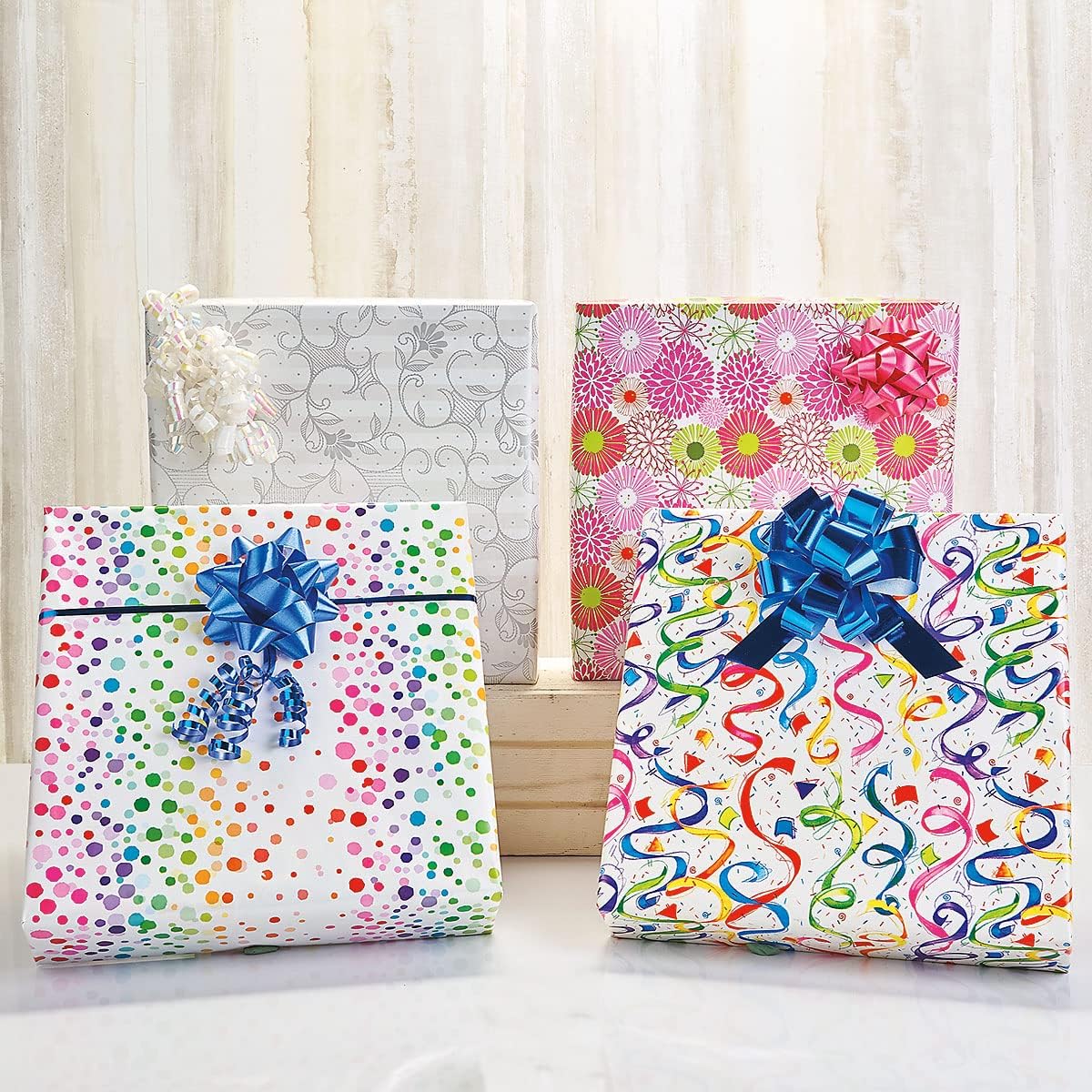 Current Birthday Confetti Stripes Jumbo Gift Wrap Roll – 23 Inches x 32 Feet (61 Square Feet Total), Peek-Proof, For Birthdays, Graduations, Baby Showers and More