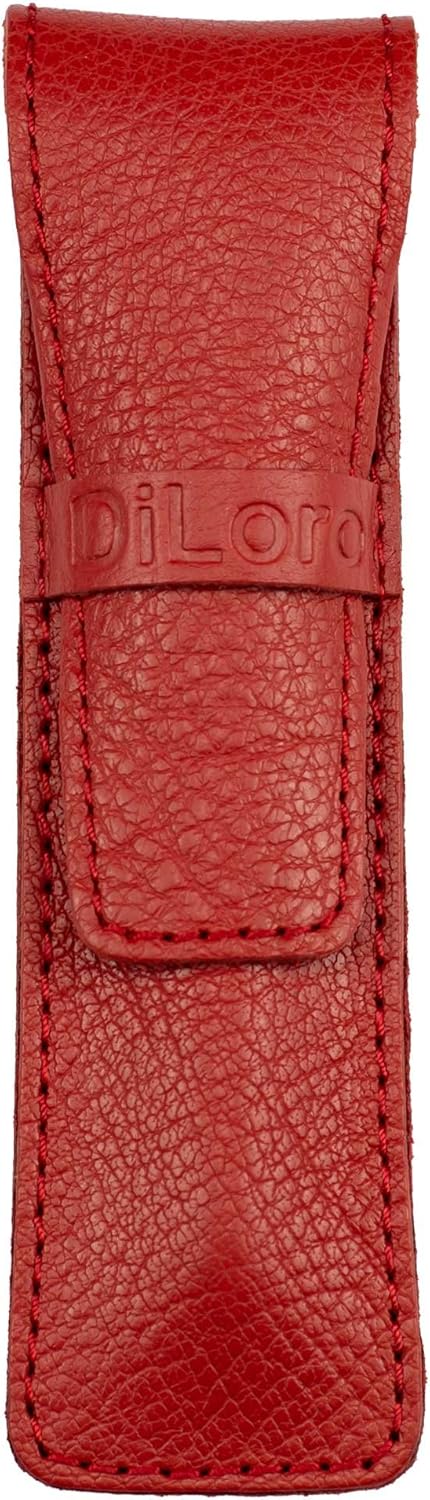 DiLoro Full Grain Genuine Leather Single Pen Case Holder Pencil Pouch (Buffalo Venetian Red)