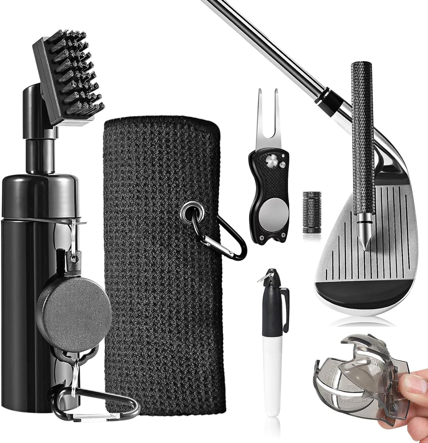 Golf Club Cleaning Kit with Golf Club Cleaner with Water Golf Towel Divot Repair Tool Groove Sharpener Golf Ball Alignment Kit Complete Golf Cleaning Kit Golf Accessories for Women Men