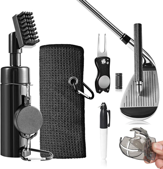 Golf Club Cleaning Kit with Golf Club Cleaner with Water Golf Towel Divot Repair Tool Groove Sharpener Golf Ball Alignment Kit Complete Golf Cleaning Kit Golf Accessories for Women Men