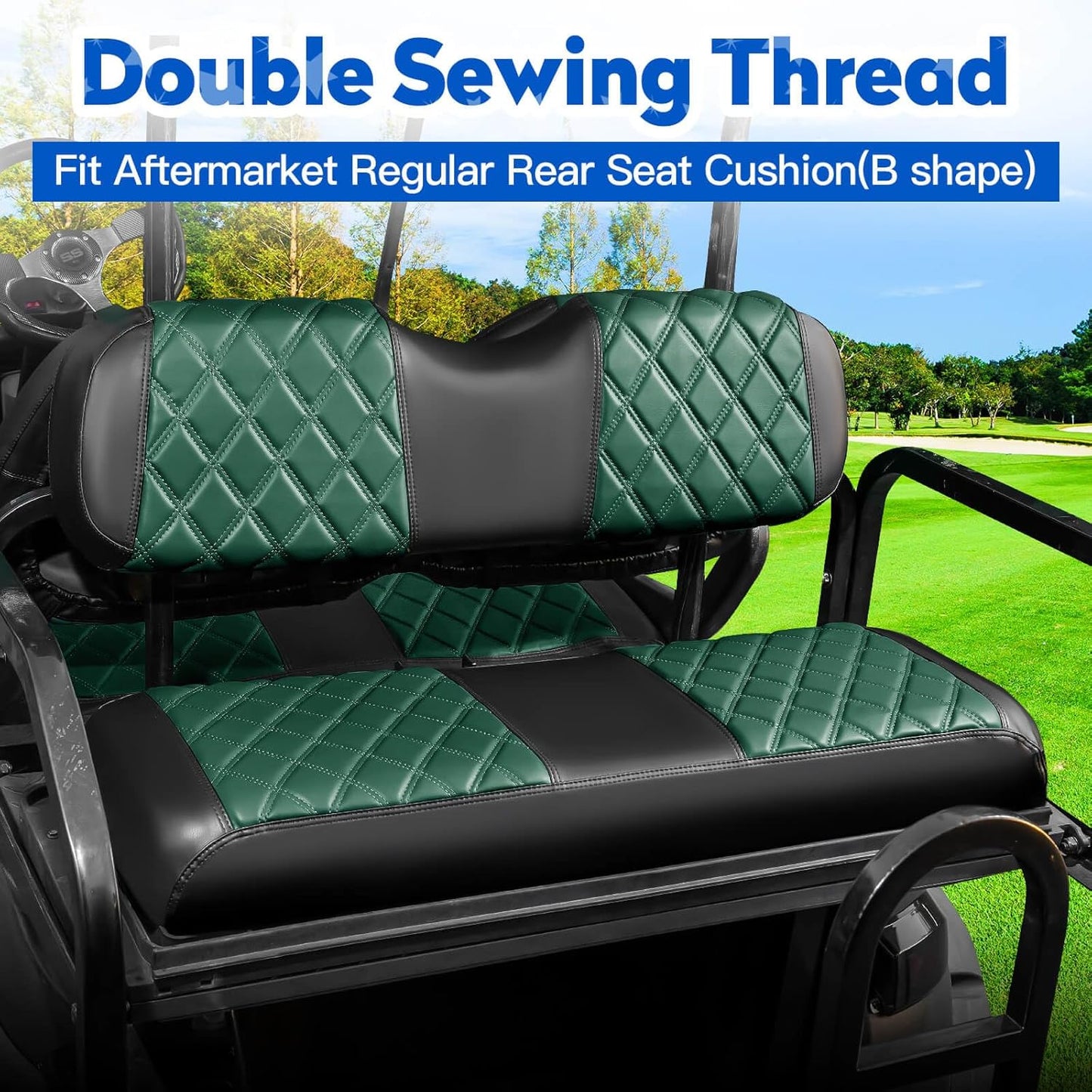 NOKINS 4PCS Golf Cart Seat Covers Kit, Front and Rear Seat Covers Fits YAMAHA/G29/Drive2 Standard Seat Cushion, Yamaha Vinyl Diamond Replacement Seat Covers, No Stapler (Dark Green&Black)