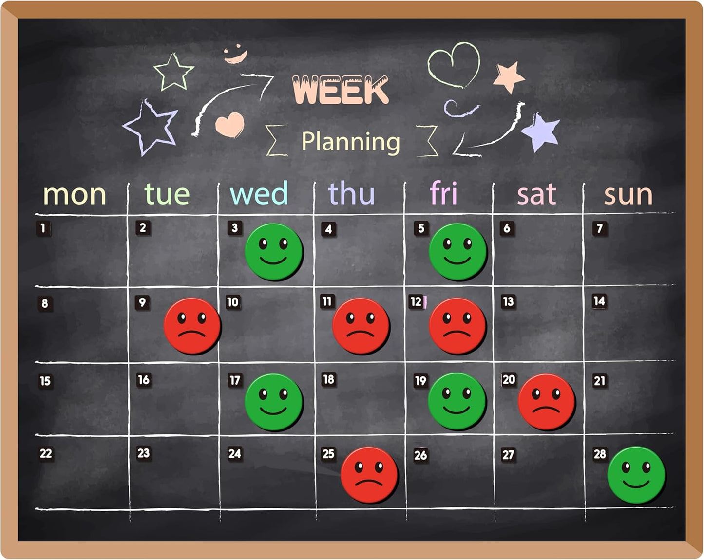 75 Pcs 1” Double-Sided Red Green Smiley Face Magnets, Flip Over Colored Magnetic Dots for Whiteboard, Refrigerator, Office (75, Happy/Sad-Colors)