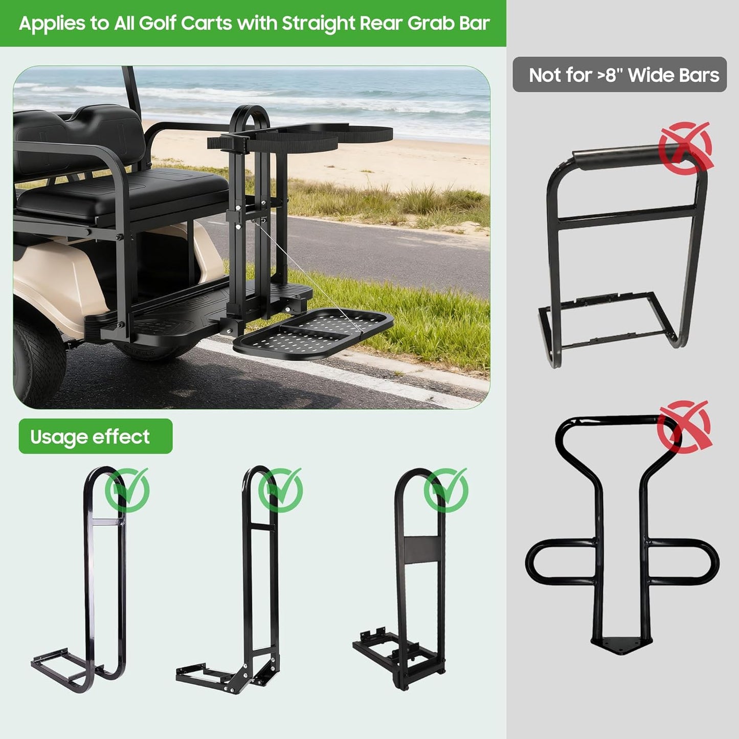10L0L Universal Golf Cart Bag Holder Rack for EZGO Yamaha Club Car, Foldable Rear Seat Golf Bag Rack Accessory with Adjustable Height and Anti-Shake Design