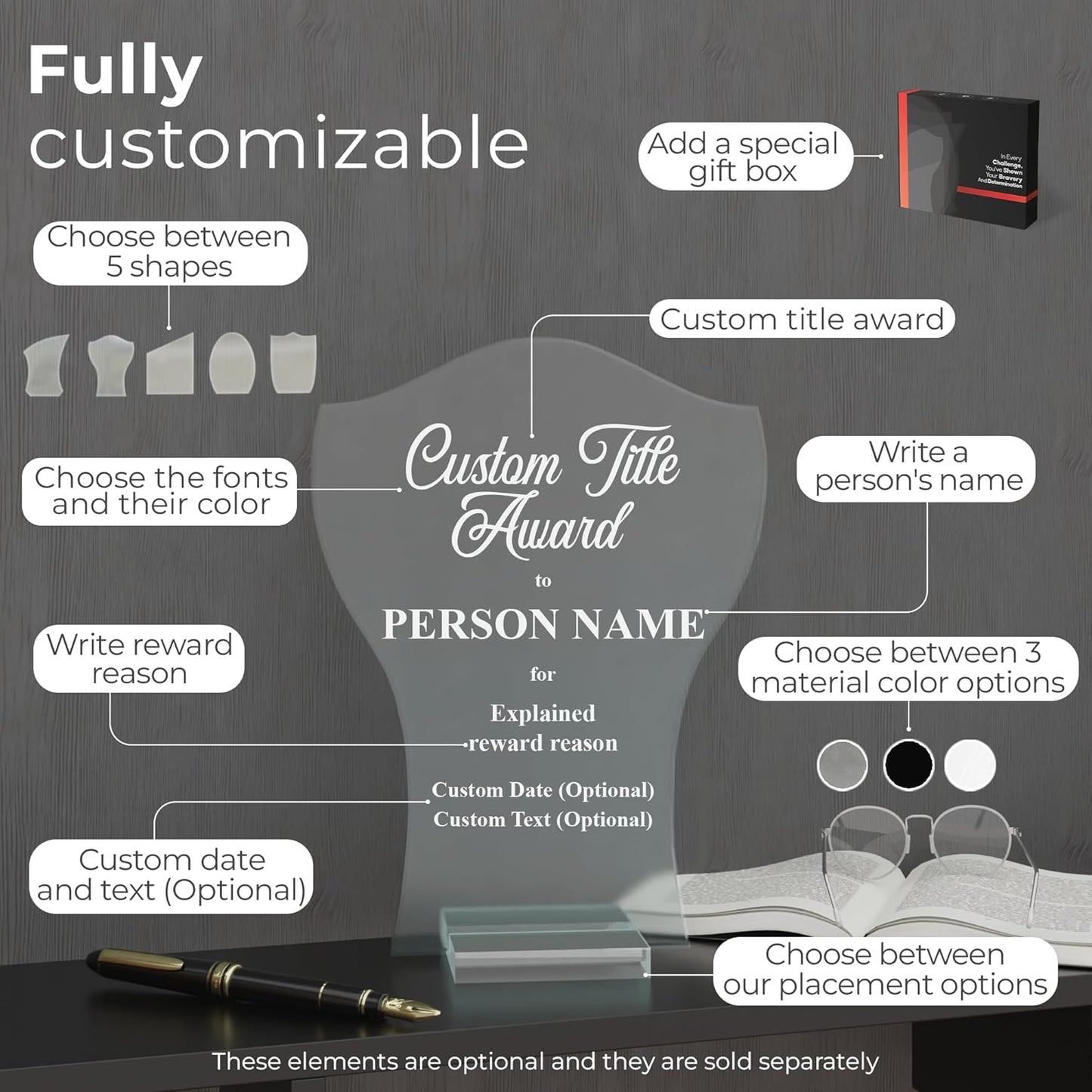 EGD Personalized Acrylic Trophy Award for Activities I Custom Trophy Plaque I Customizable Awards and Trophies I Customize Your Employee Appreciation Gifts (Wide 8" x 10" Height) (Award No Logo)