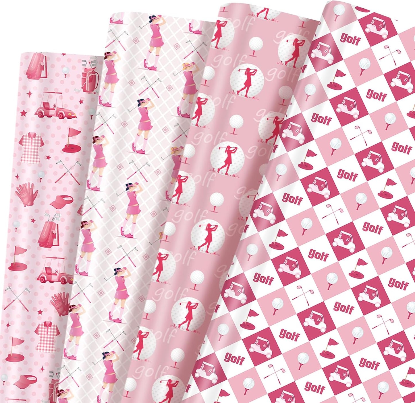 Golf Wrapping Paper 12 Sheets Pink Golf Themed Design Gift Wrap for Girls,Golfers,Golf Lovers,20"×28"