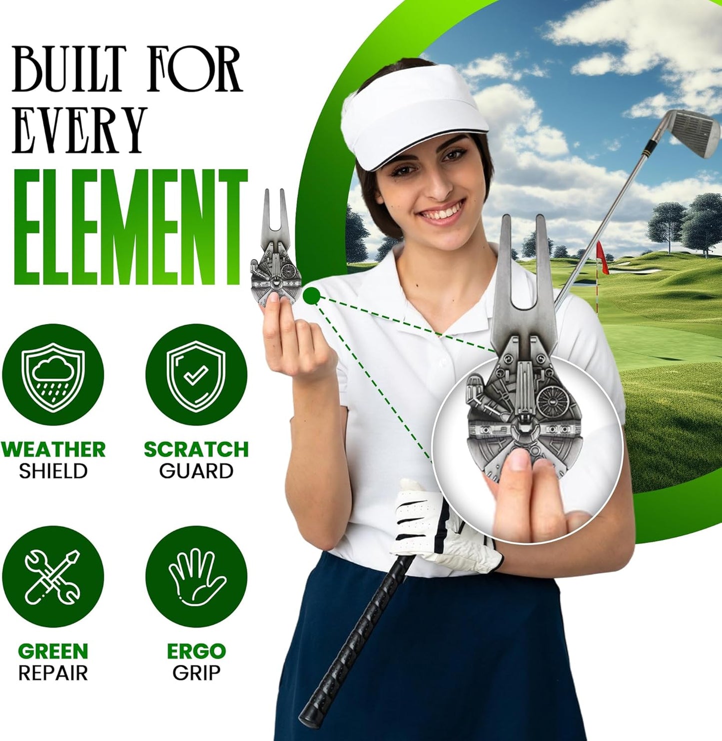 K9King Premium Golf Divot Repair Tool and Ball Marker with Magnetic Hat Clip - Premium Golf Accessories for Enhanced Golfing Fun - Falcon Golf Divot Tool for Golfers - Groove Cleaner