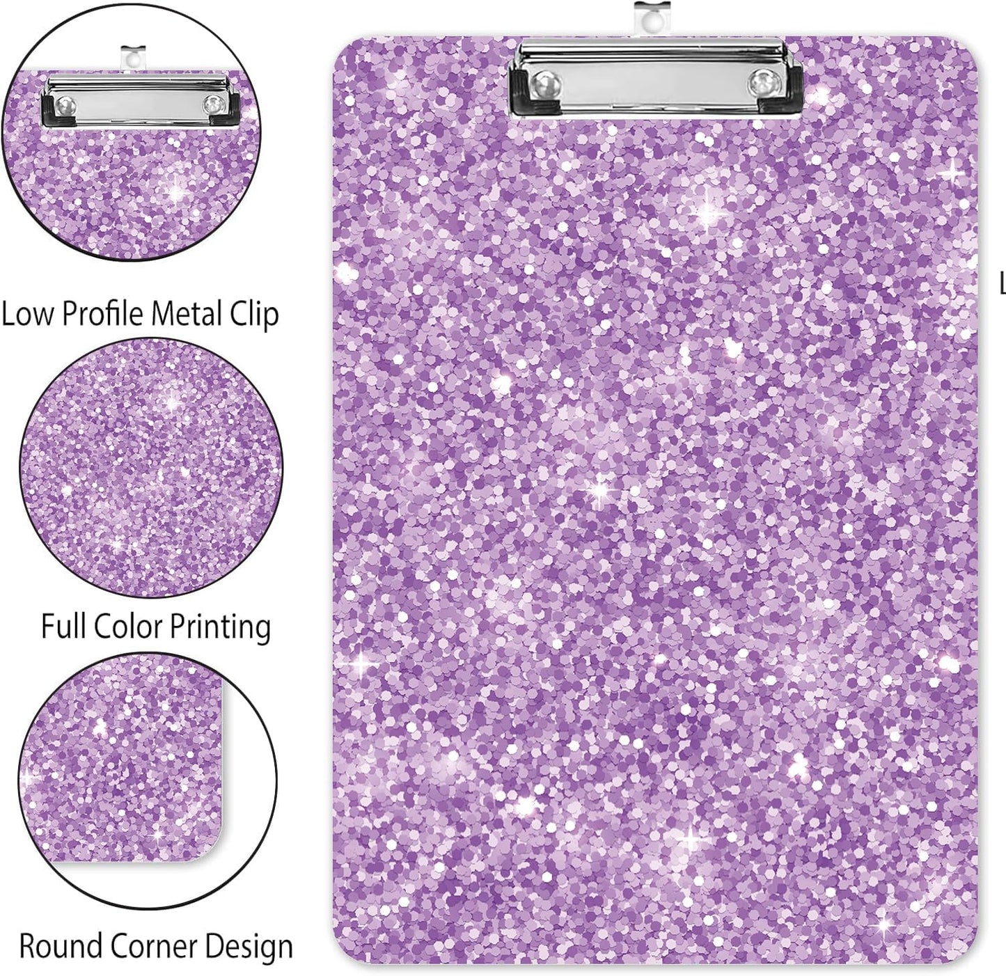 Fashion A4 Clipboard, Standard Letter Size 9" x 12.5", Decorative Wooden Clipboard with Low Profile Metal Clip for Office, School, Teachers, and Students, Purple