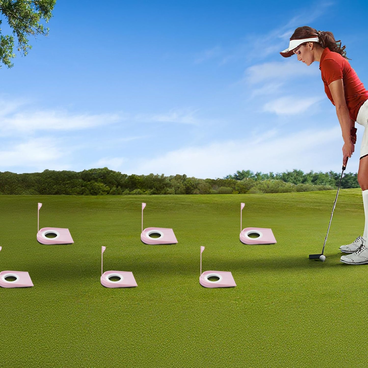 9 Pack Golf Putting Cups with Flags, Plastic Golf Training Aids with Golf Ball Retriever, Putting Training Hole Set for Indoor Outdoor