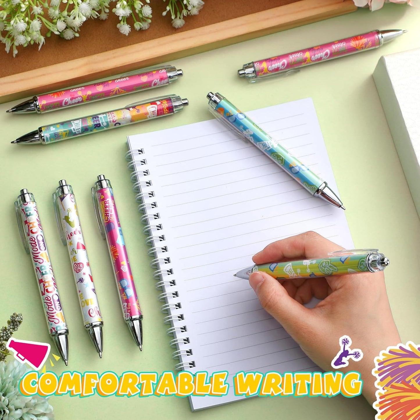 48 Pcs Cheerleader Ballpoint Pens Cheerleader Party Favors Gifts Black Ink Retractable Ballpoint Pens for Gifts Party Supplies Favors Accessories in Bulk