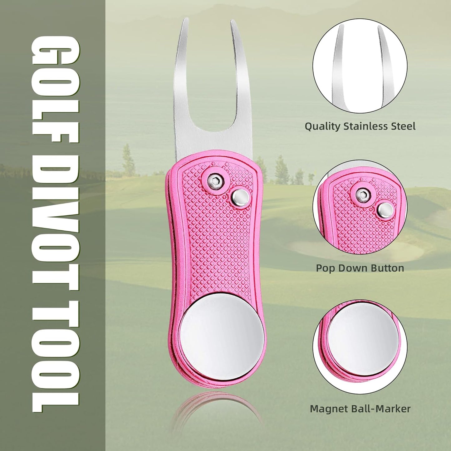 Mile High Life Golf Divot Repair Tool, All Metal Foldable Divot Tool with Pop-up Button & Magnetic Ball Marker