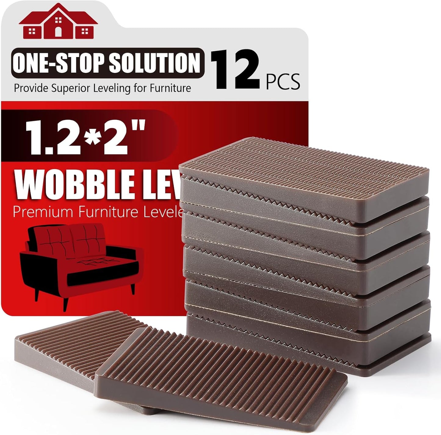 Furniture Leveler 12pcs Kit Size Variety | Multi-Purpose Rubber Shim for Leveling Feet Stable | Anti-Wobble Pad for Uneven Table, Dresser Leg, Toliet and More Furniture | Prevent from Wobbling