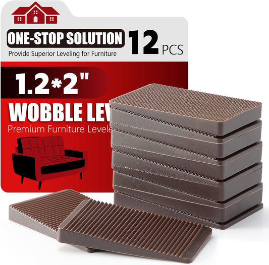 Furniture Leveler 12pcs Kit Size Variety | Multi-Purpose Rubber Shim for Leveling Feet Stable | Anti-Wobble Pad for Uneven Table, Dresser Leg, Toliet and More Furniture | Prevent from Wobbling
