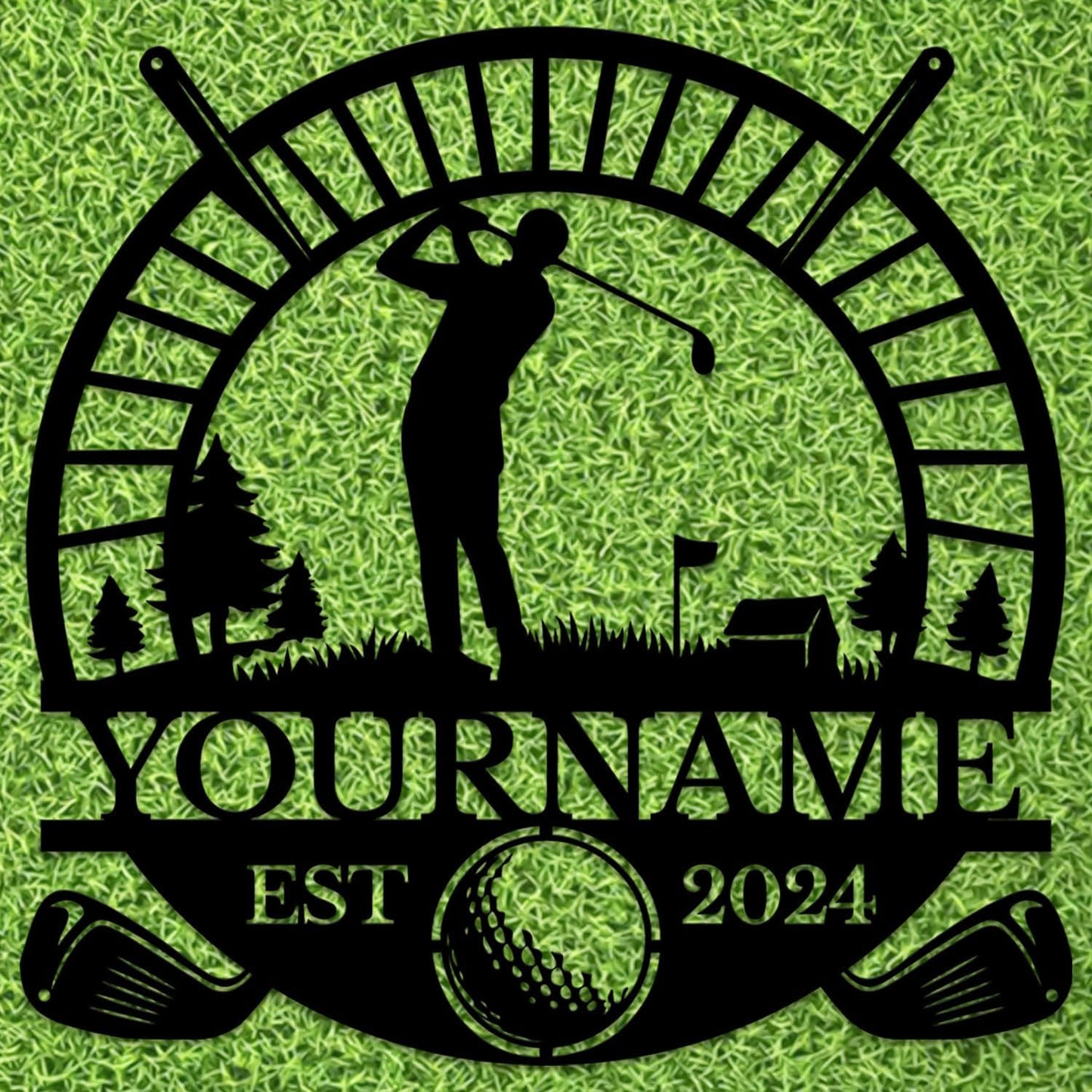 Golf Art Metal Signs,Custom Golf Metal Name Signs,Personalized Golf Signs,Black Golf Metal Wall Art Signs,Golfball Home Outdoor Metal Signs (Style D)