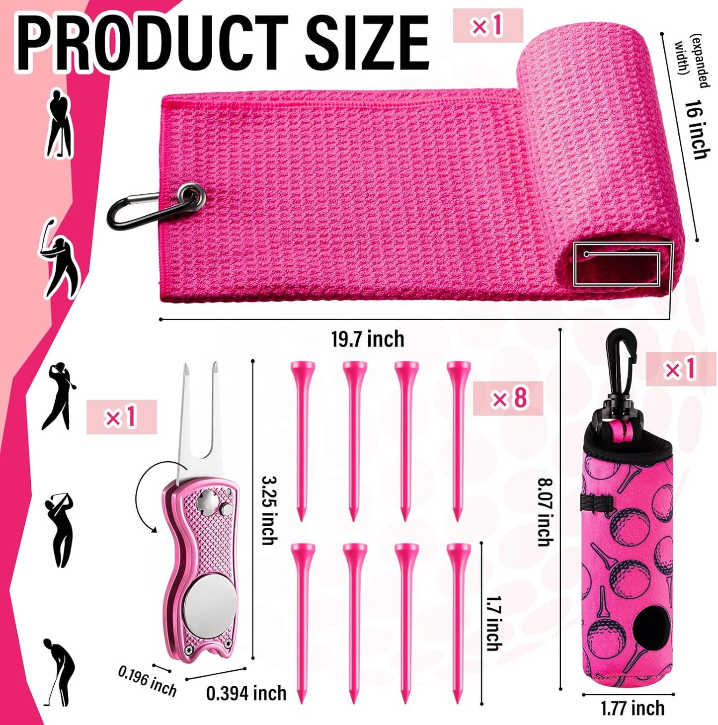 Liliful 12 Pcs Golf Accessories Kit, Include Golf Ball Bag with Hook Towel Tees Magnetic Ball Marker Divot Tool Cleaner Brush for Women Man Gifts